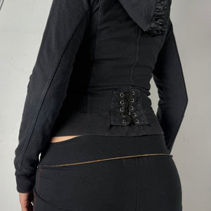 Black lace up tight fit zip up hoodie (XS)