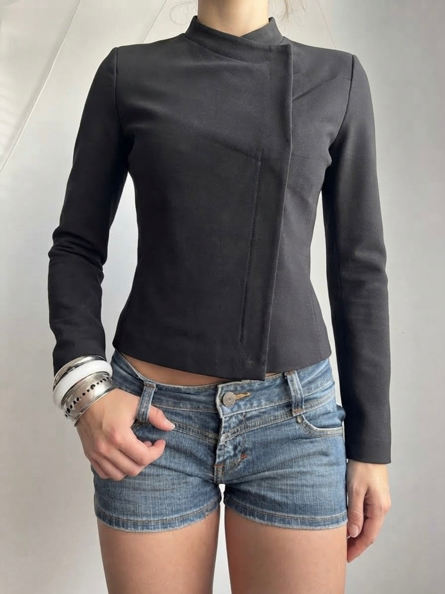 Black zip up tight fit office jacket (XS)