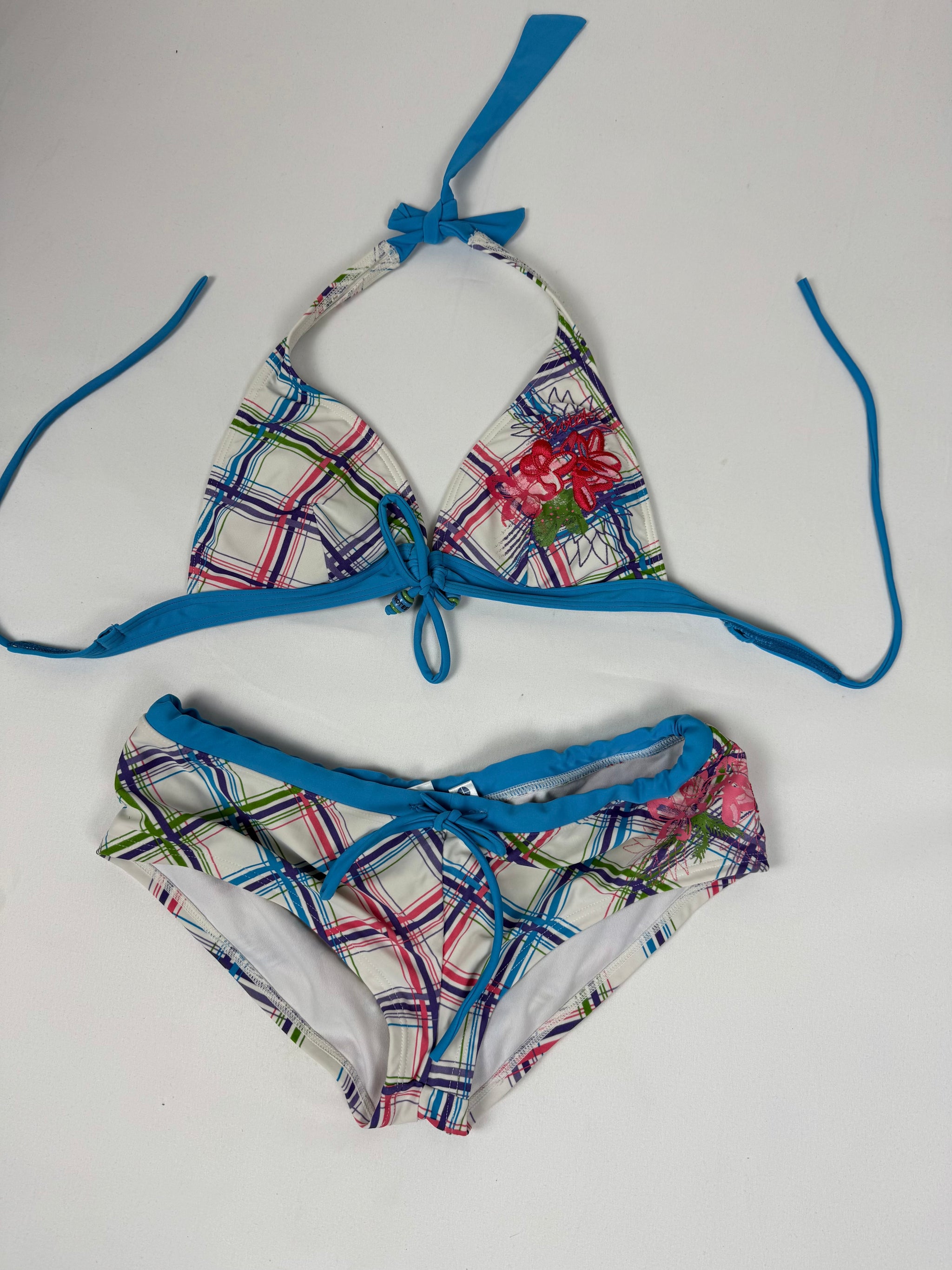 Blue check print low rise bikini set (M/L)