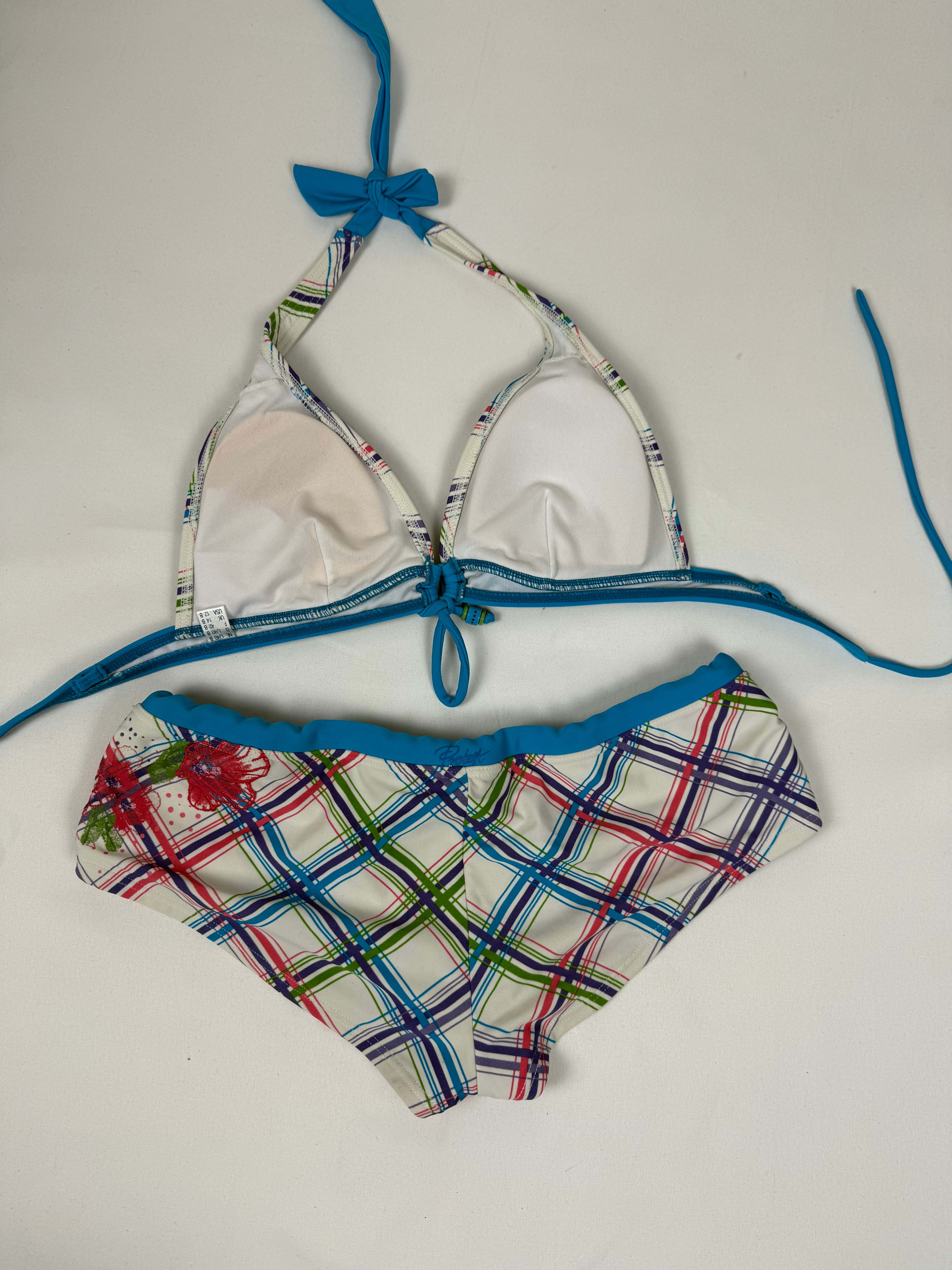 Blue check print low rise bikini set (M/L)