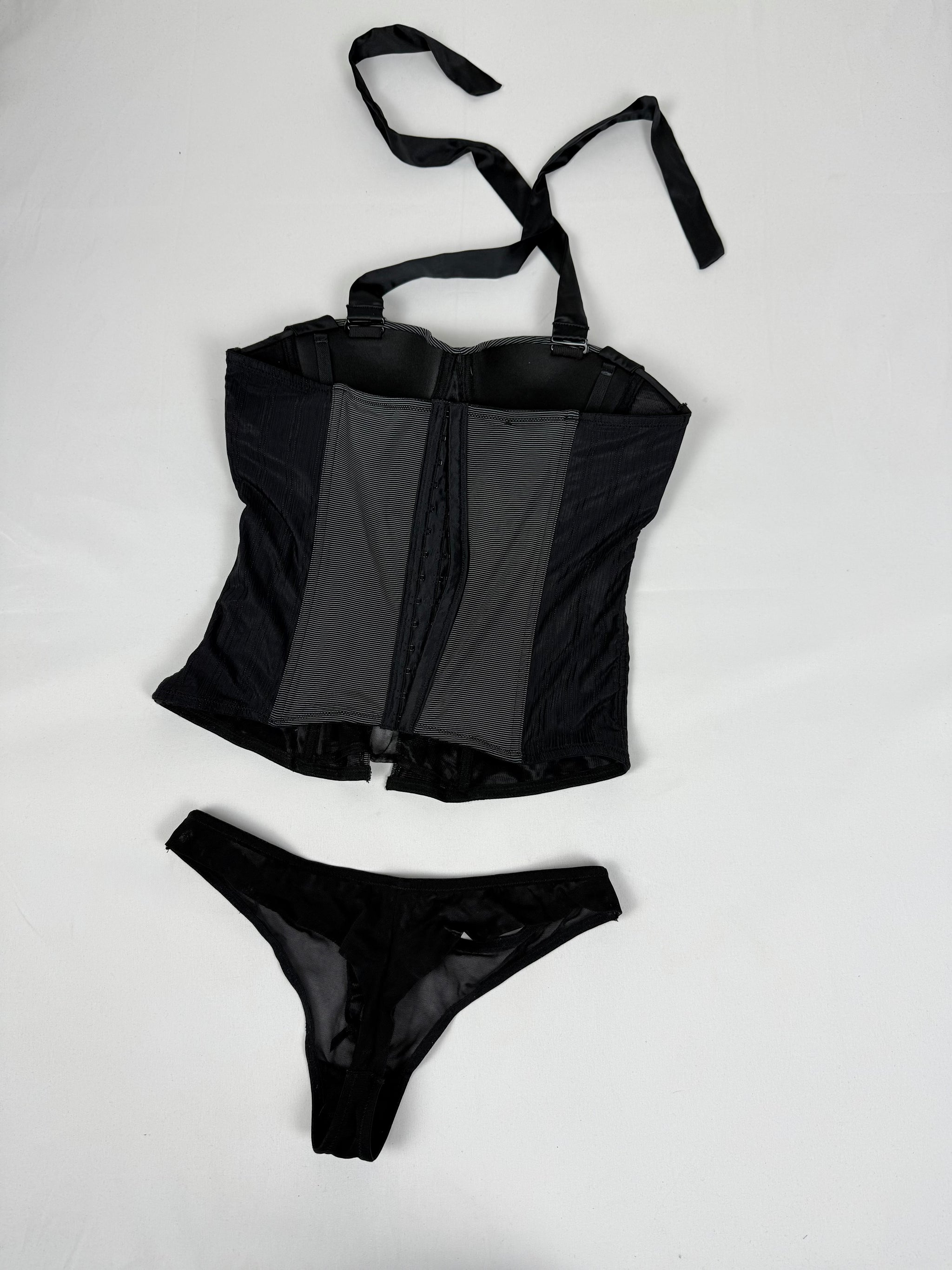 Black mesh corset + thong set (S)