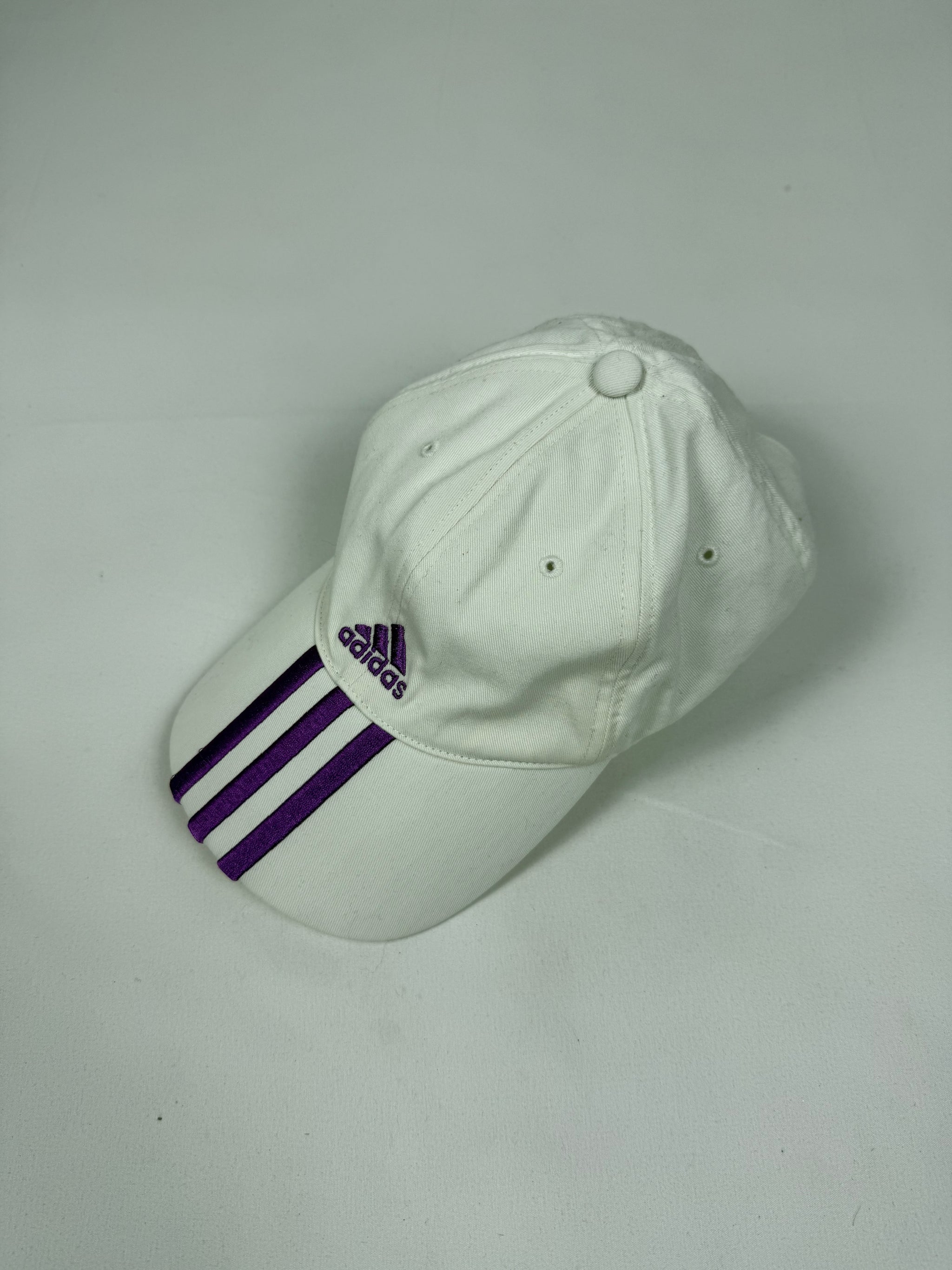 White & purple logo cap