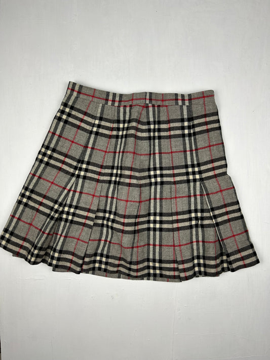 Grey check print wool  pleated skirt (S/M)