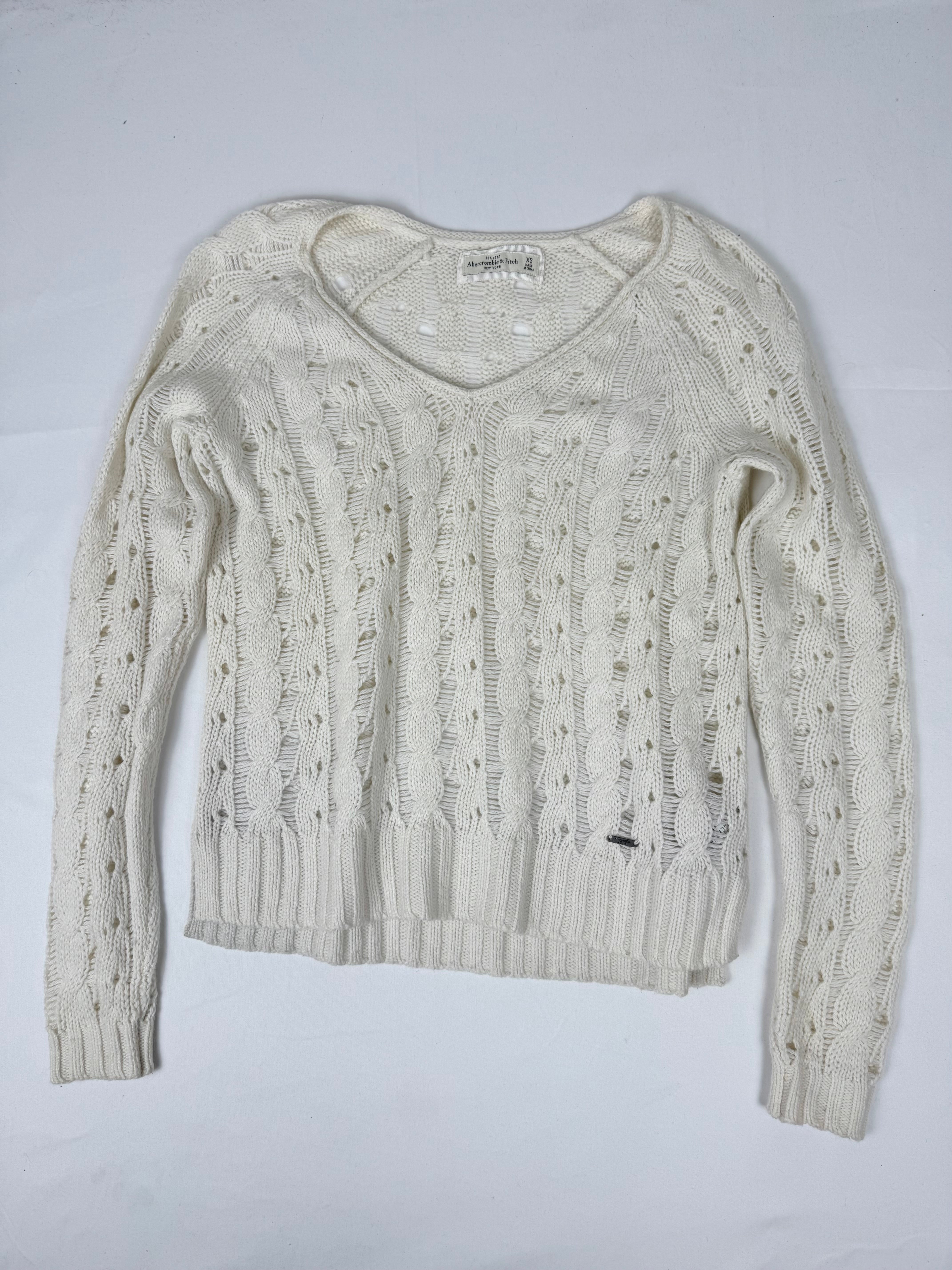 Cream crochet V neck jumper (XS)