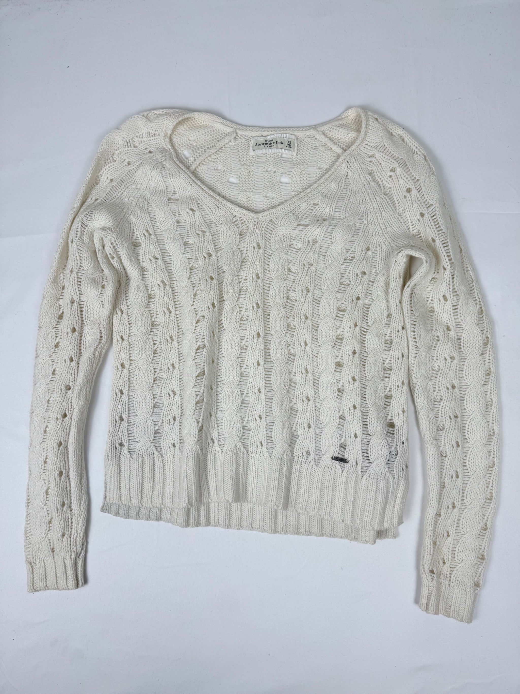 Cream crochet V neck jumper (XS)