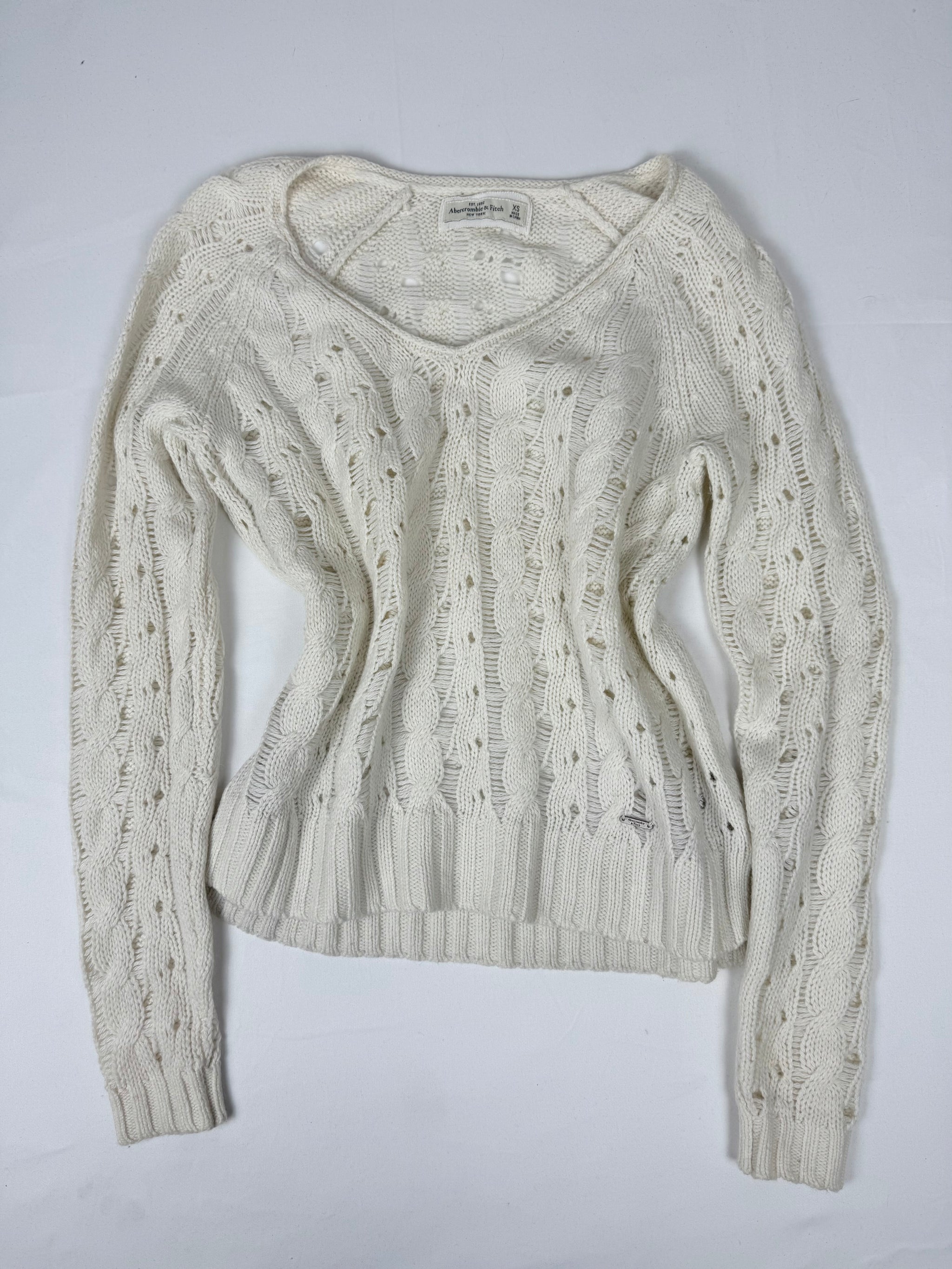 Cream crochet V neck jumper (XS)