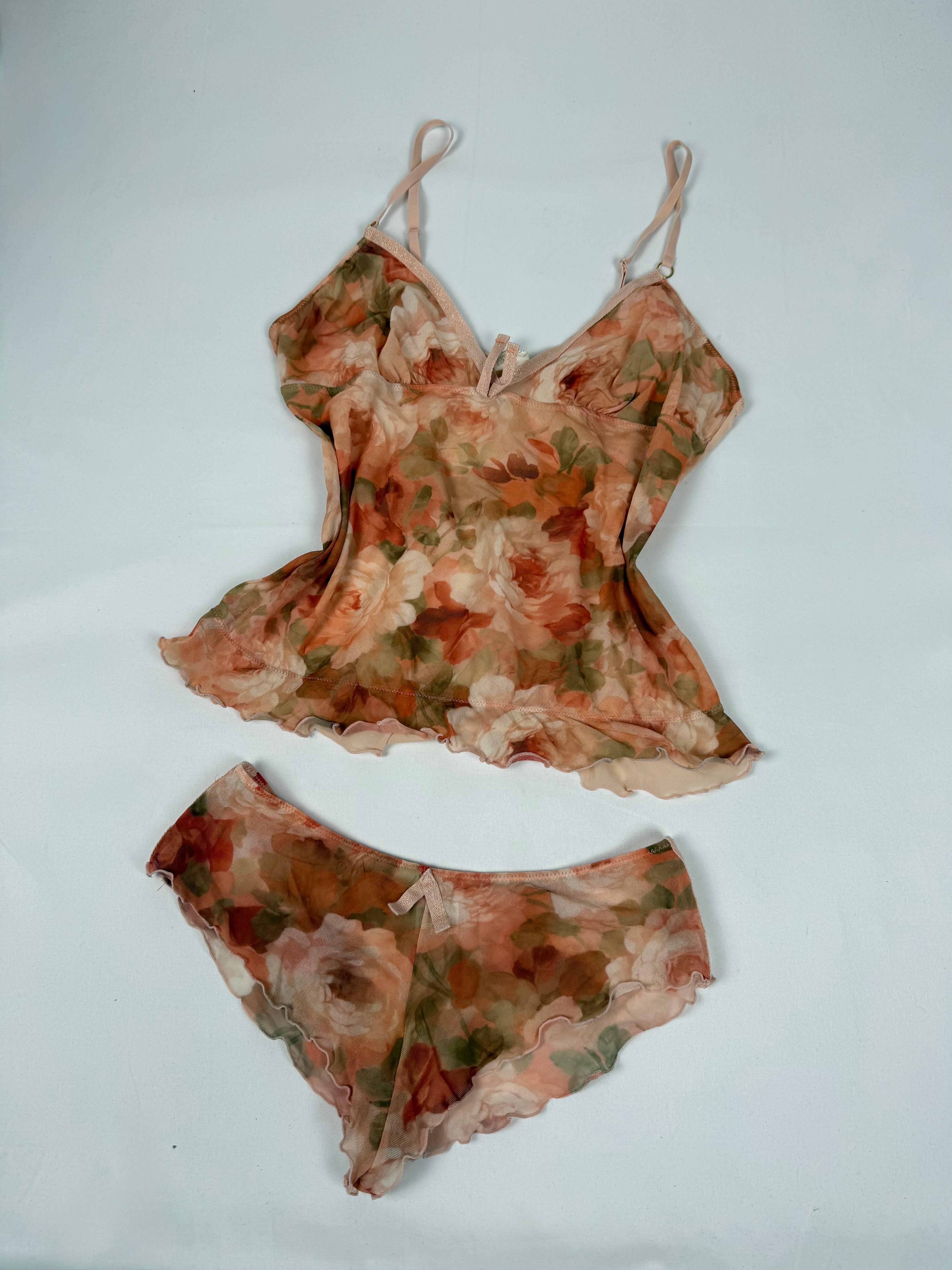 Orange floral mesh mini shorty + top set (M/L)