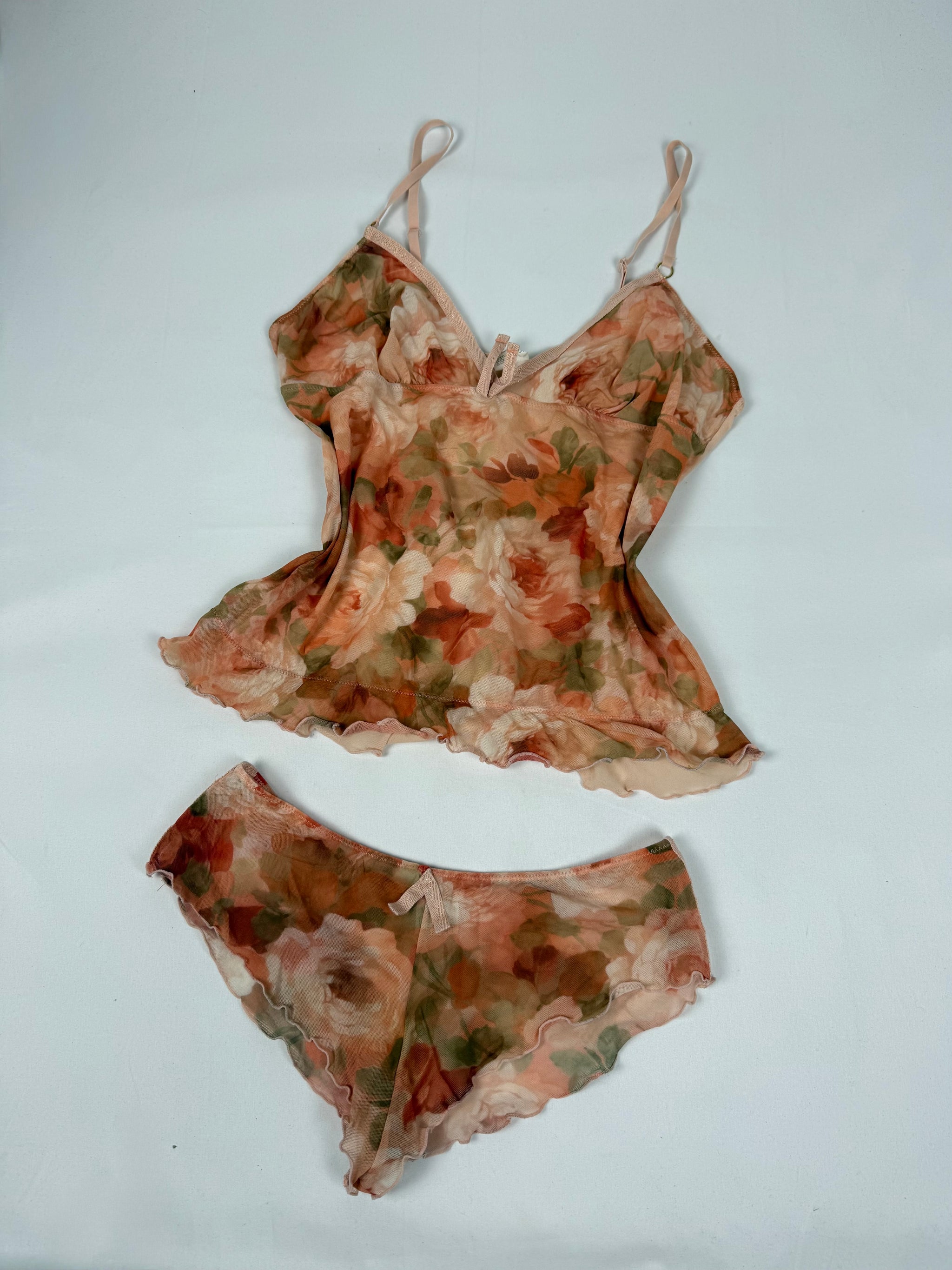 Orange floral mesh mini shorty + top set (M/L)