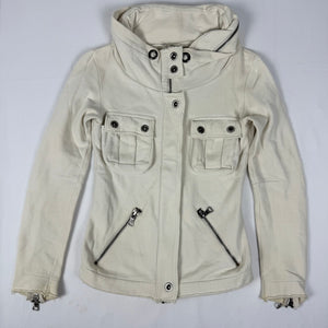 White cotton hooded zip up jacket (S)