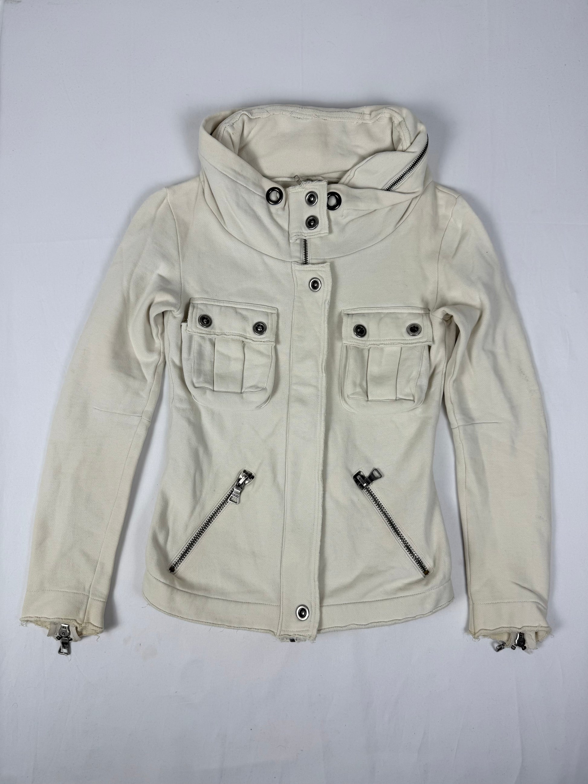 White cotton hooded zip up jacket (S)