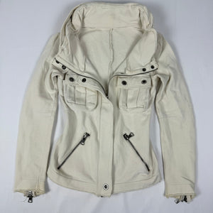 White cotton hooded zip up jacket (S)