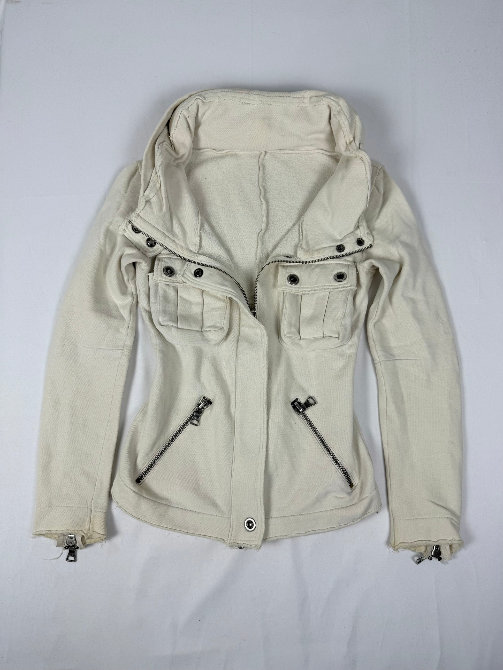 White cotton hooded zip up jacket (S)