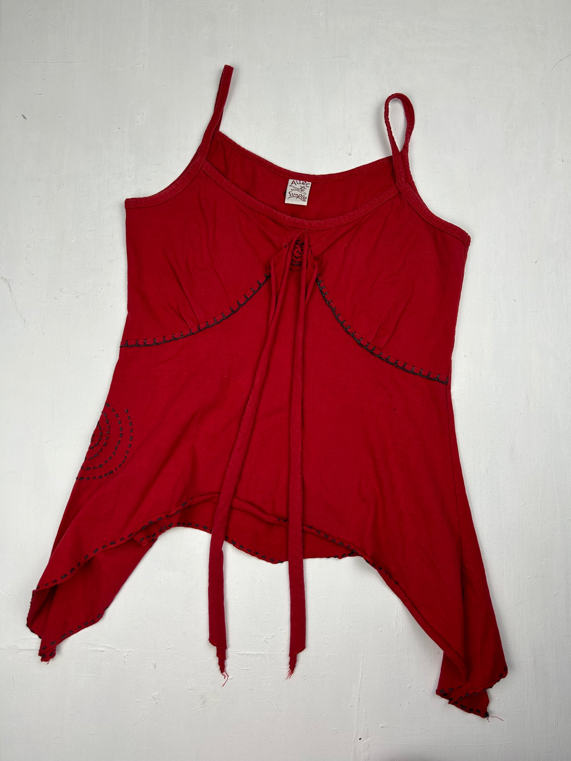 Red asymmetric tie up cami top (S/M)