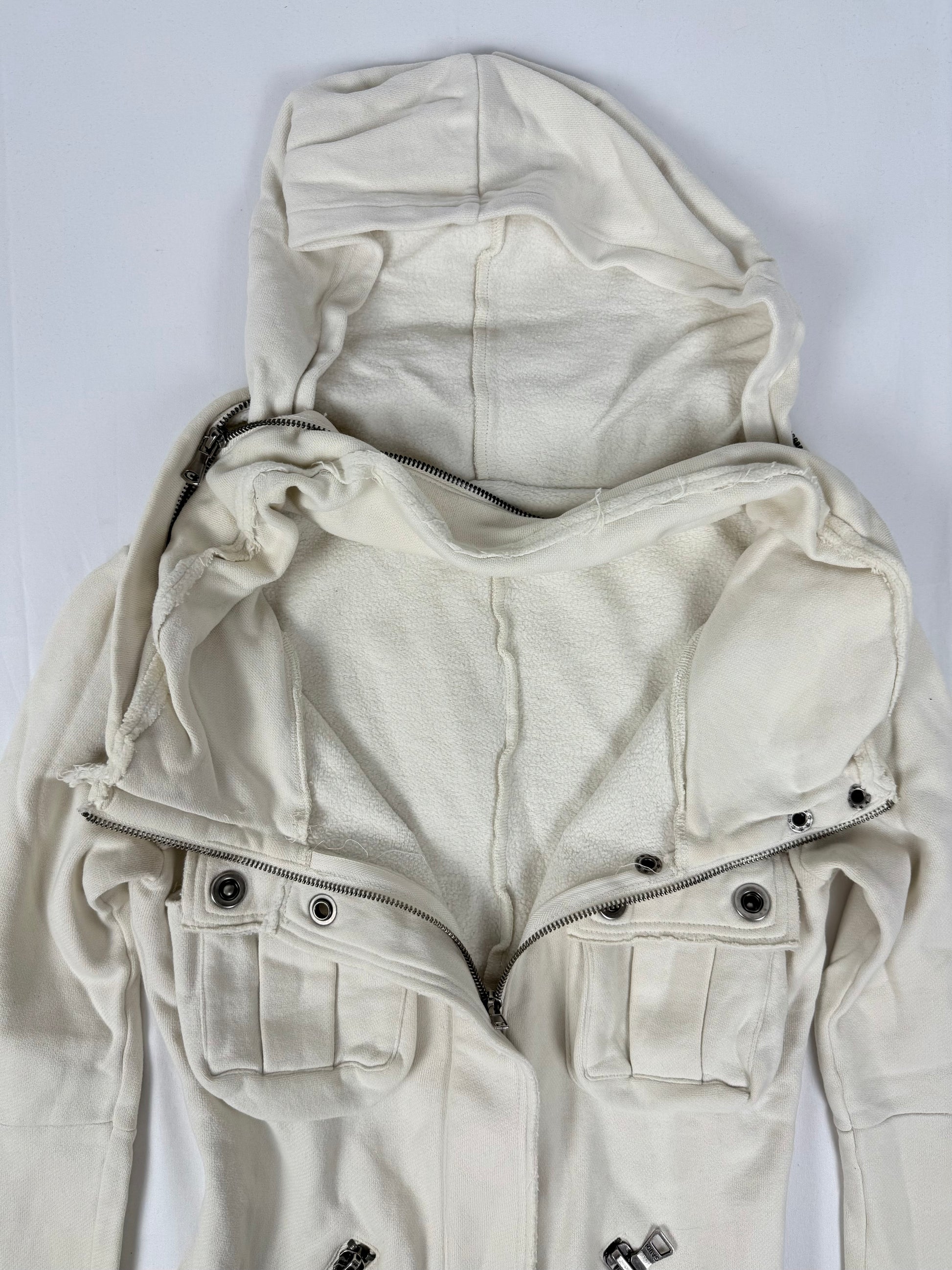 White cotton hooded zip up jacket (S)