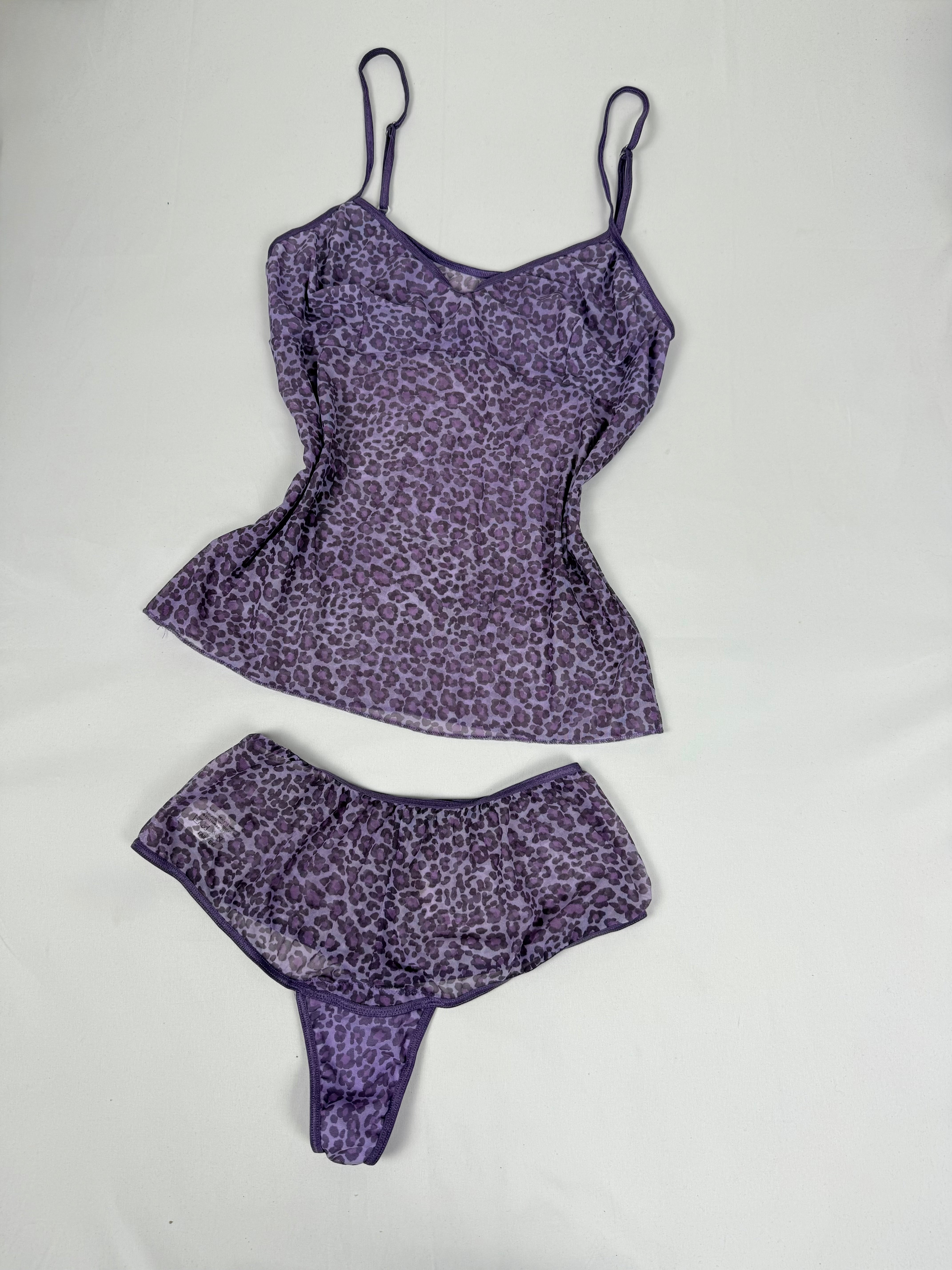Purple mesh animal print top + panty set (XL)