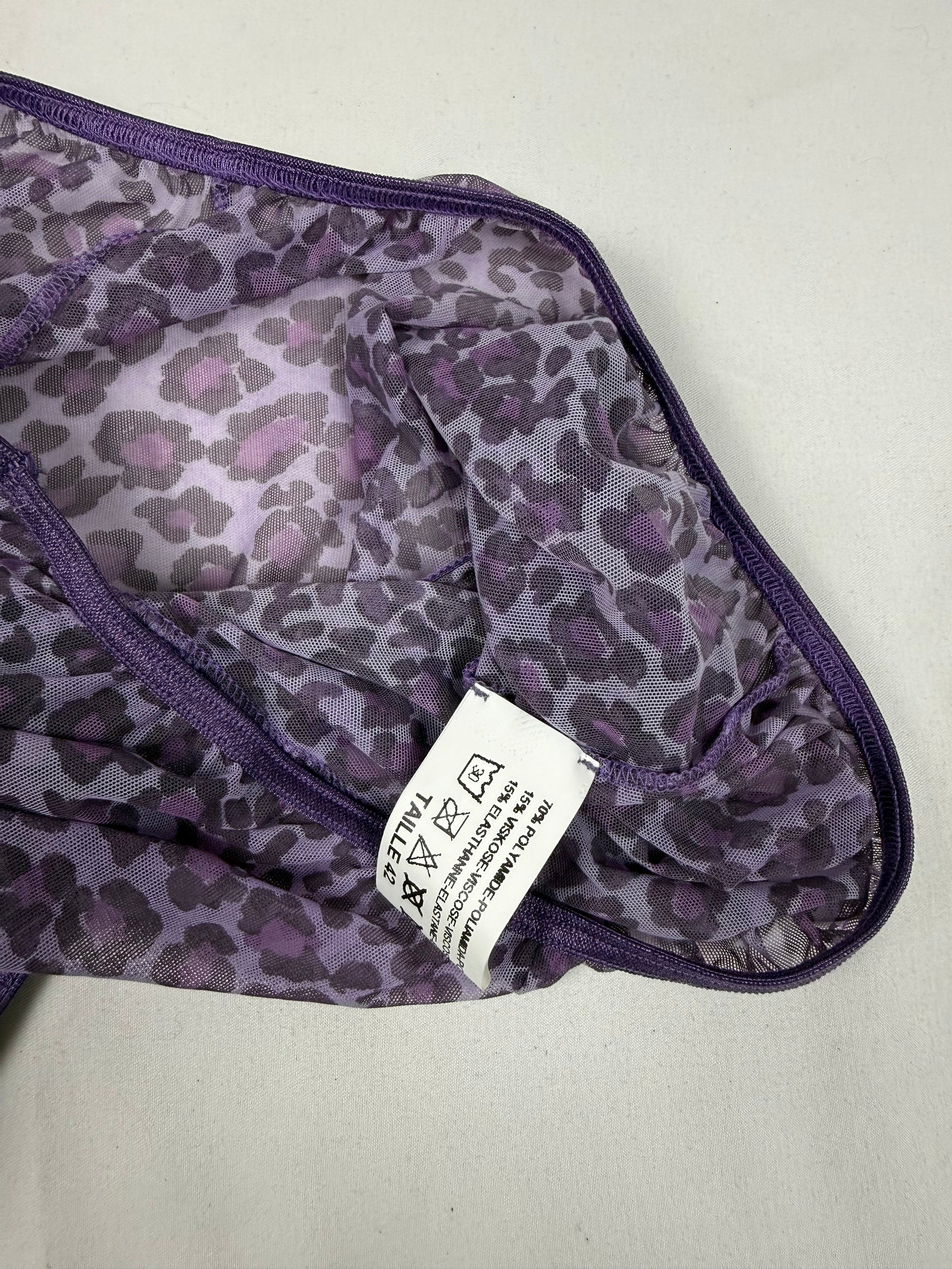 Purple mesh animal print top + panty set (XL)