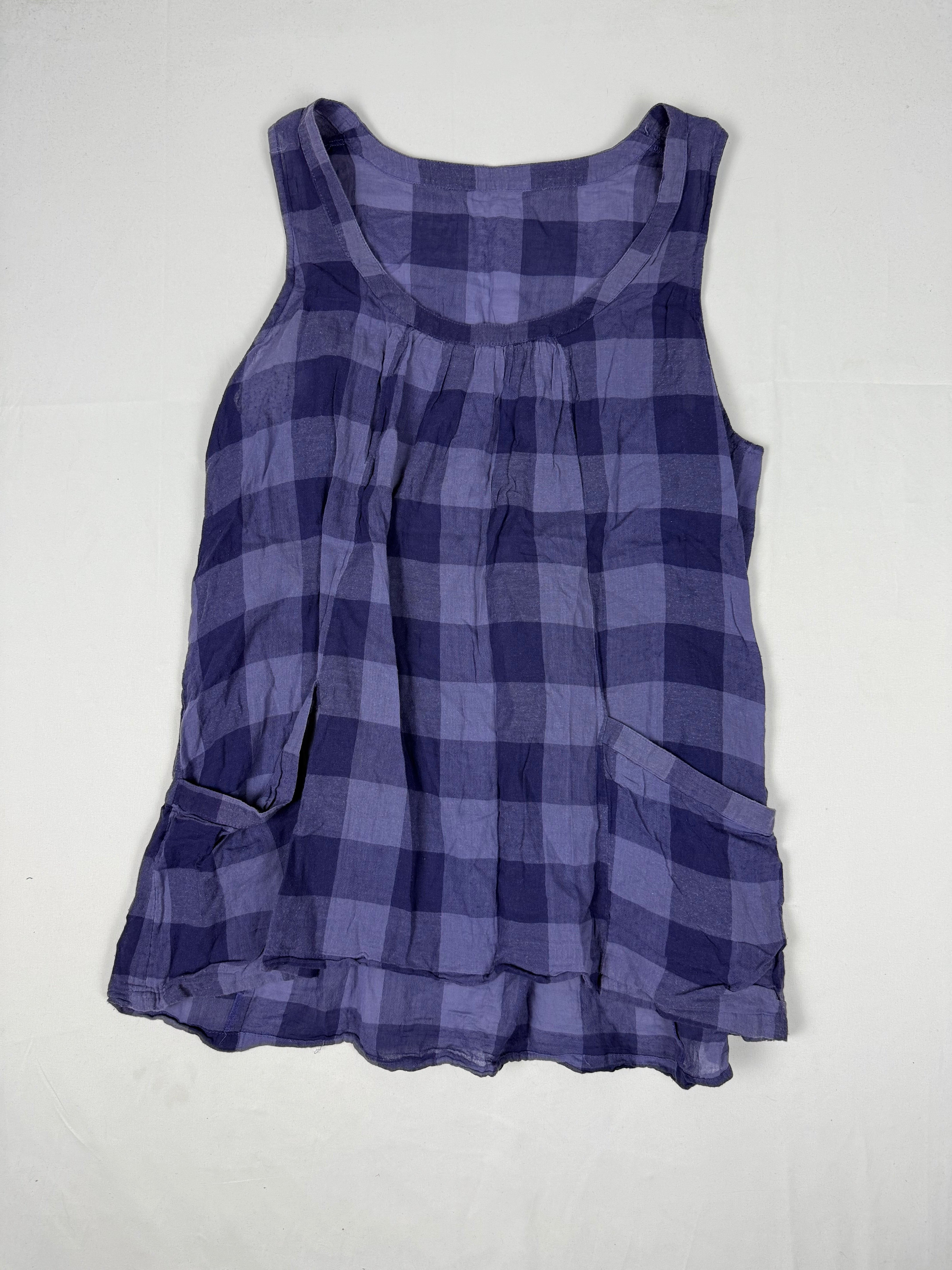 Purple check print cotton tank top (XL)