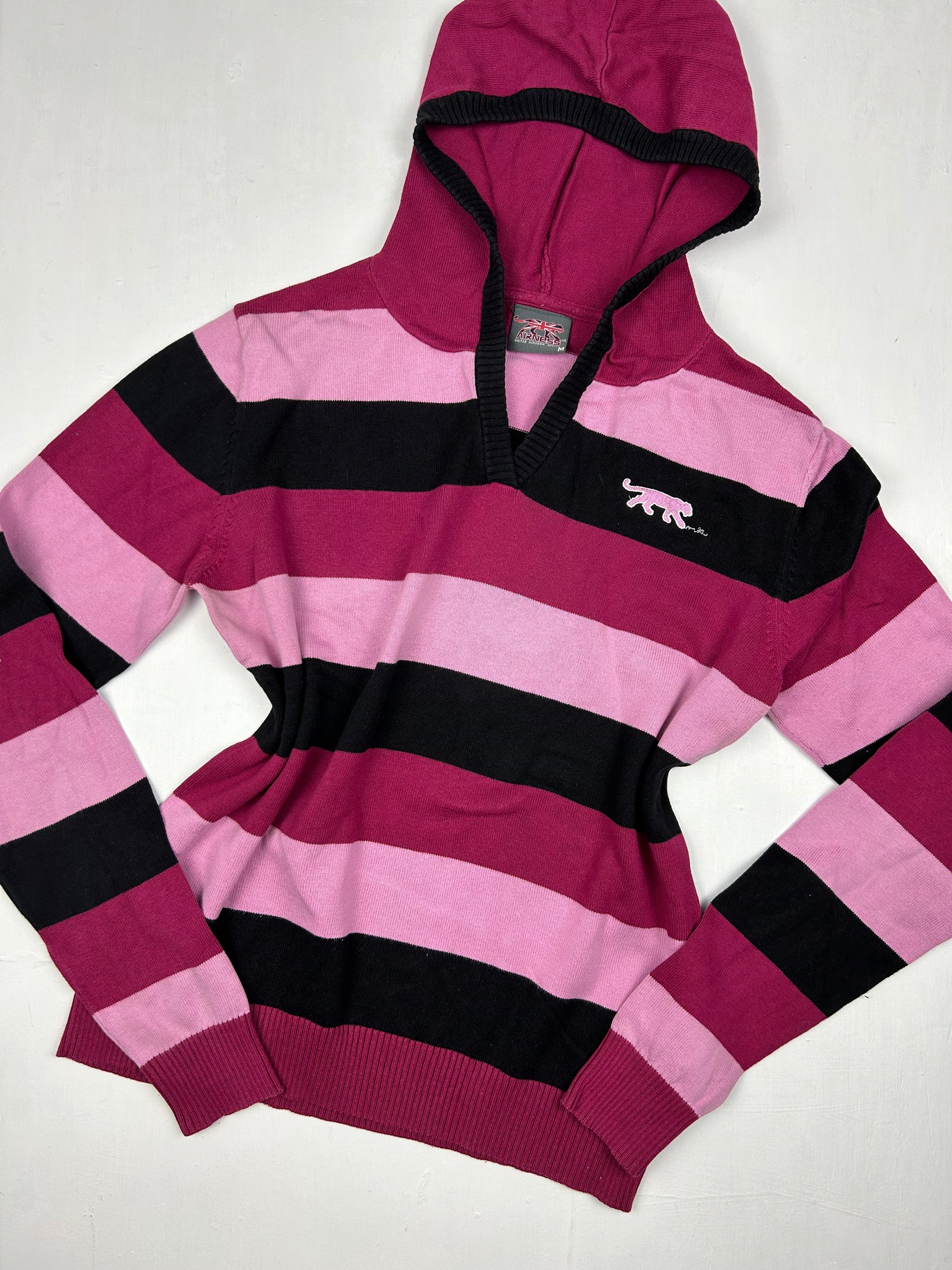 Pink striped hoodie jumper (M)