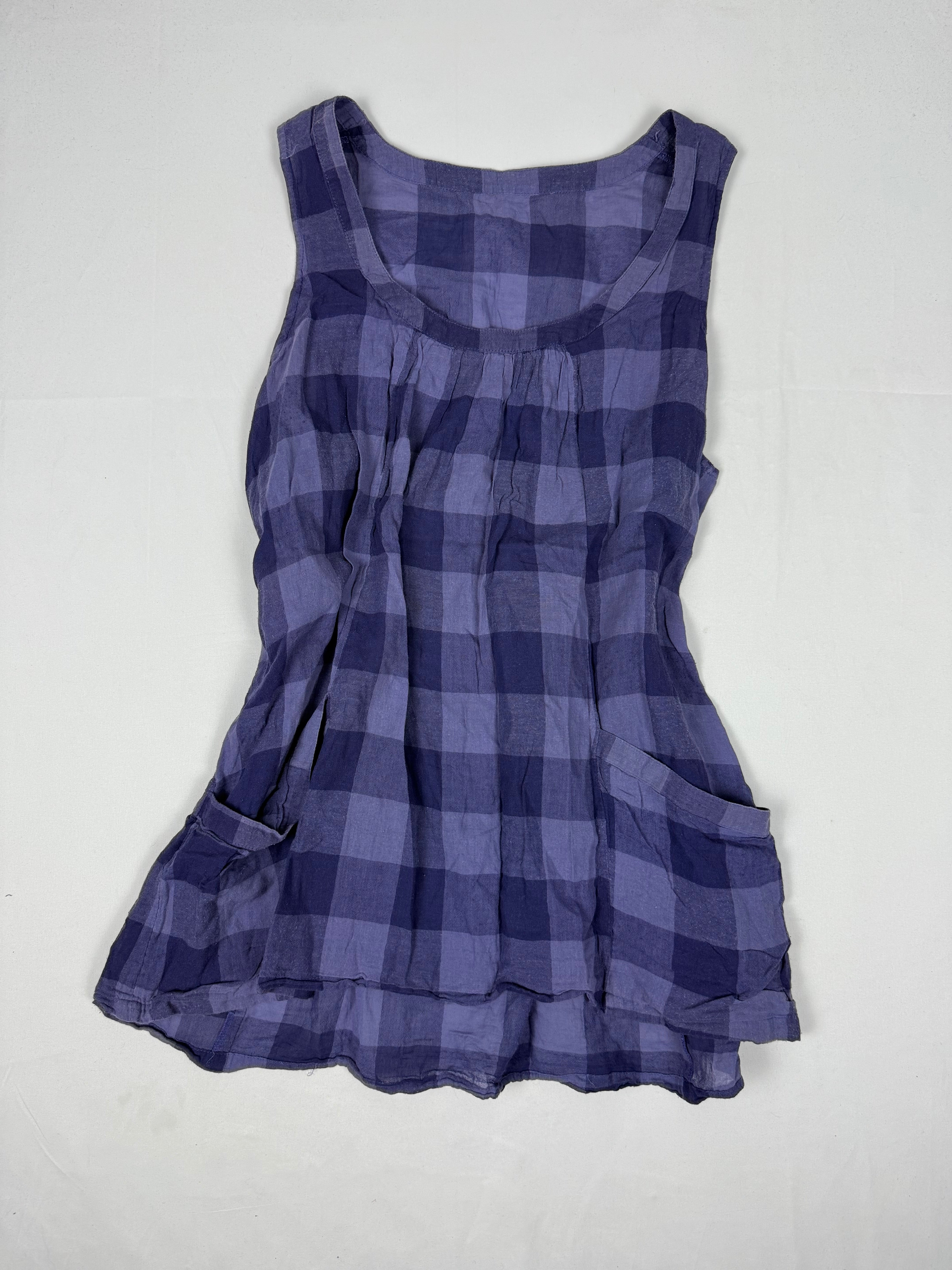 Purple check print cotton tank top (XL)