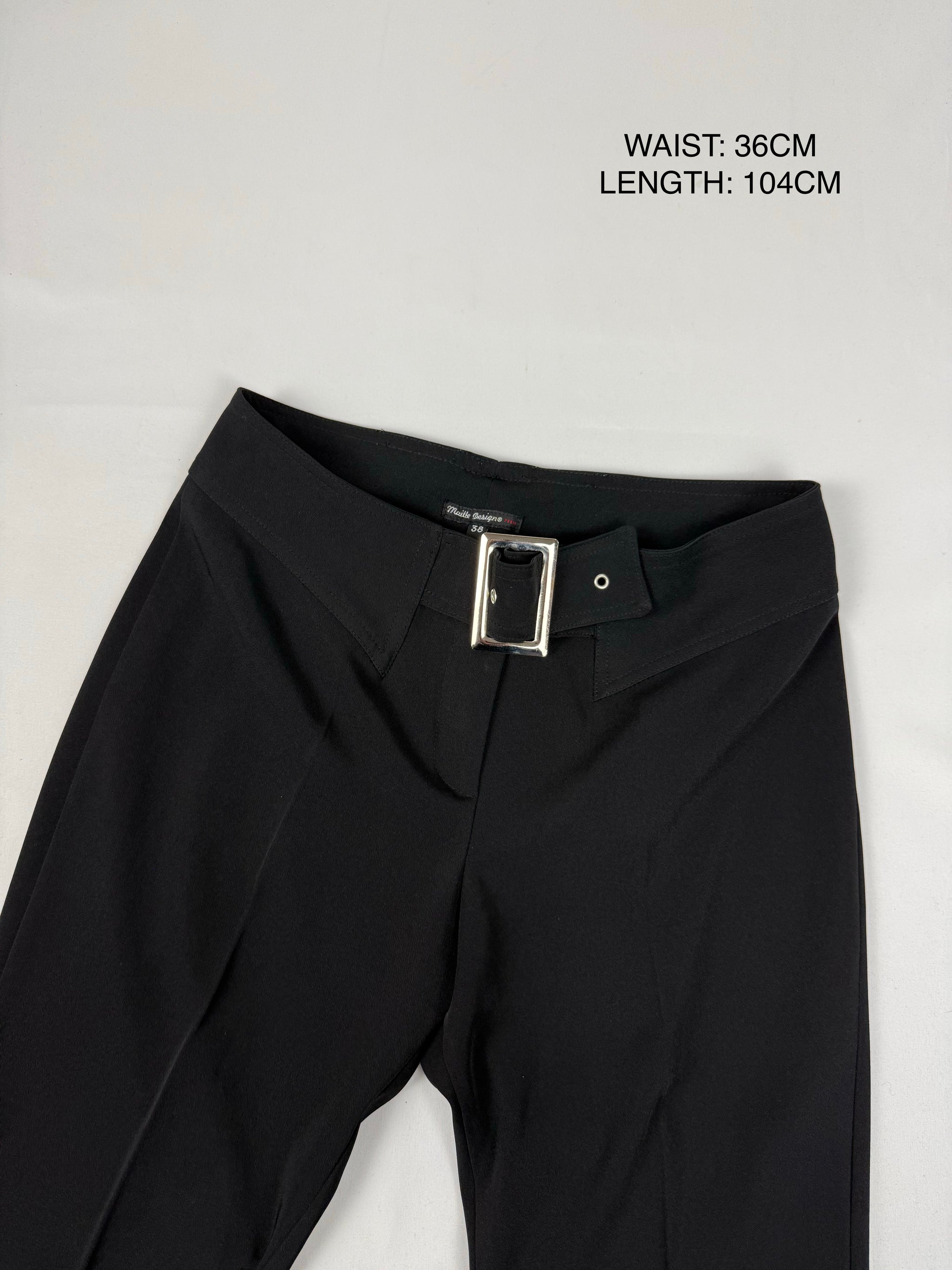Black low rise flare office belt pants (S/M)