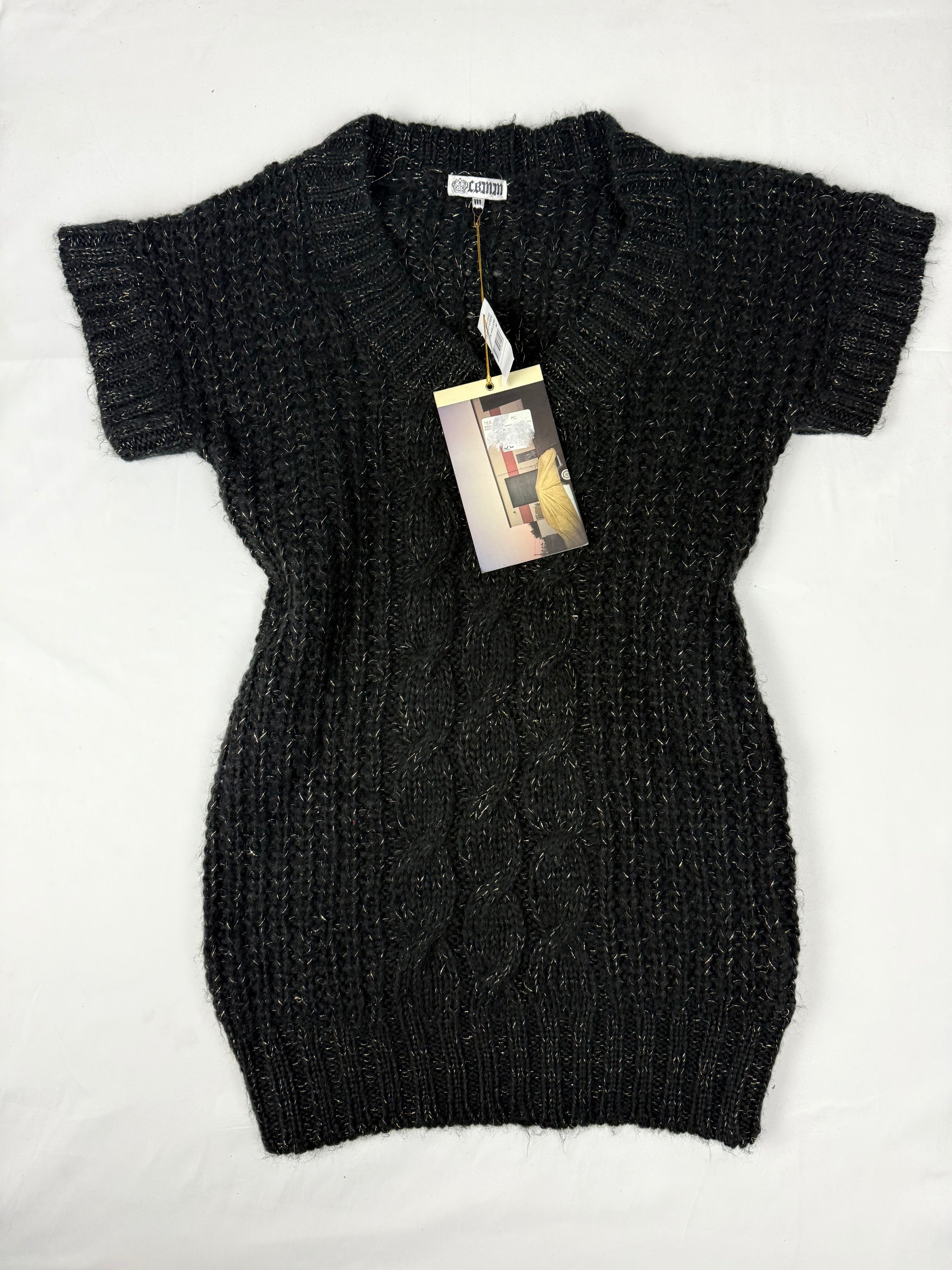 Black short sleeves mini jumper dress (M)