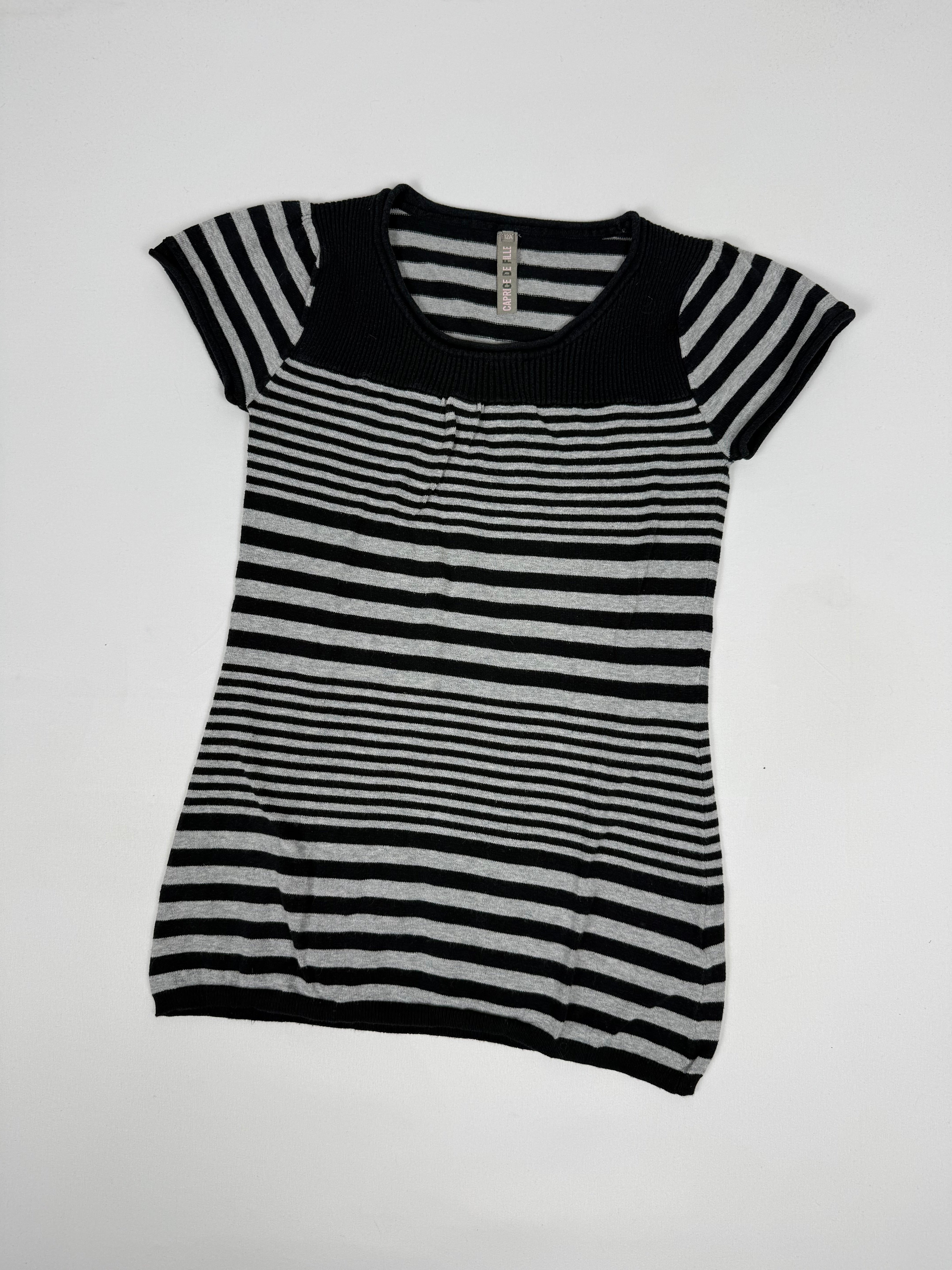 Black striped cotton short sleeves jumper (S)