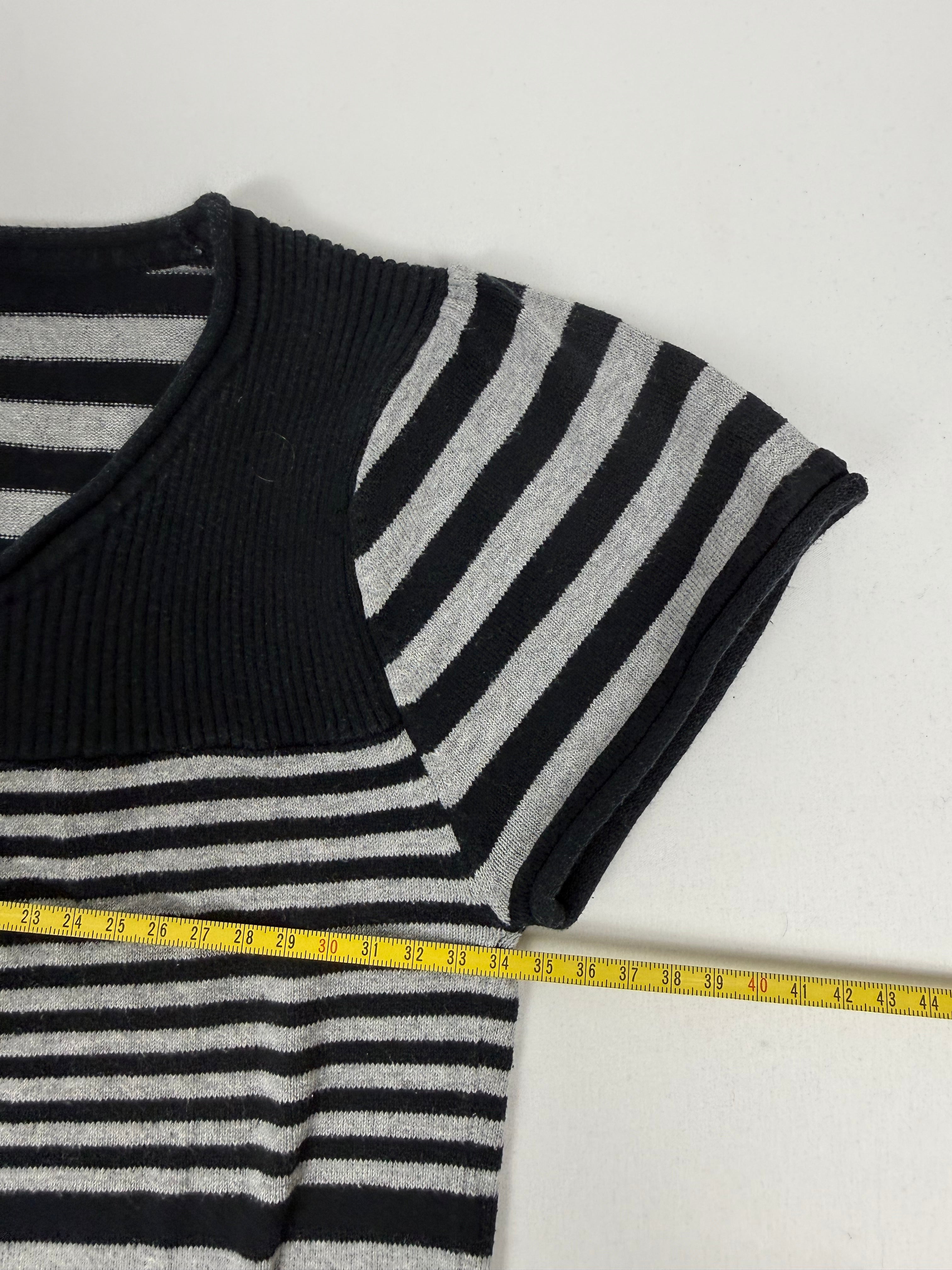 Black striped cotton short sleeves jumper (S)