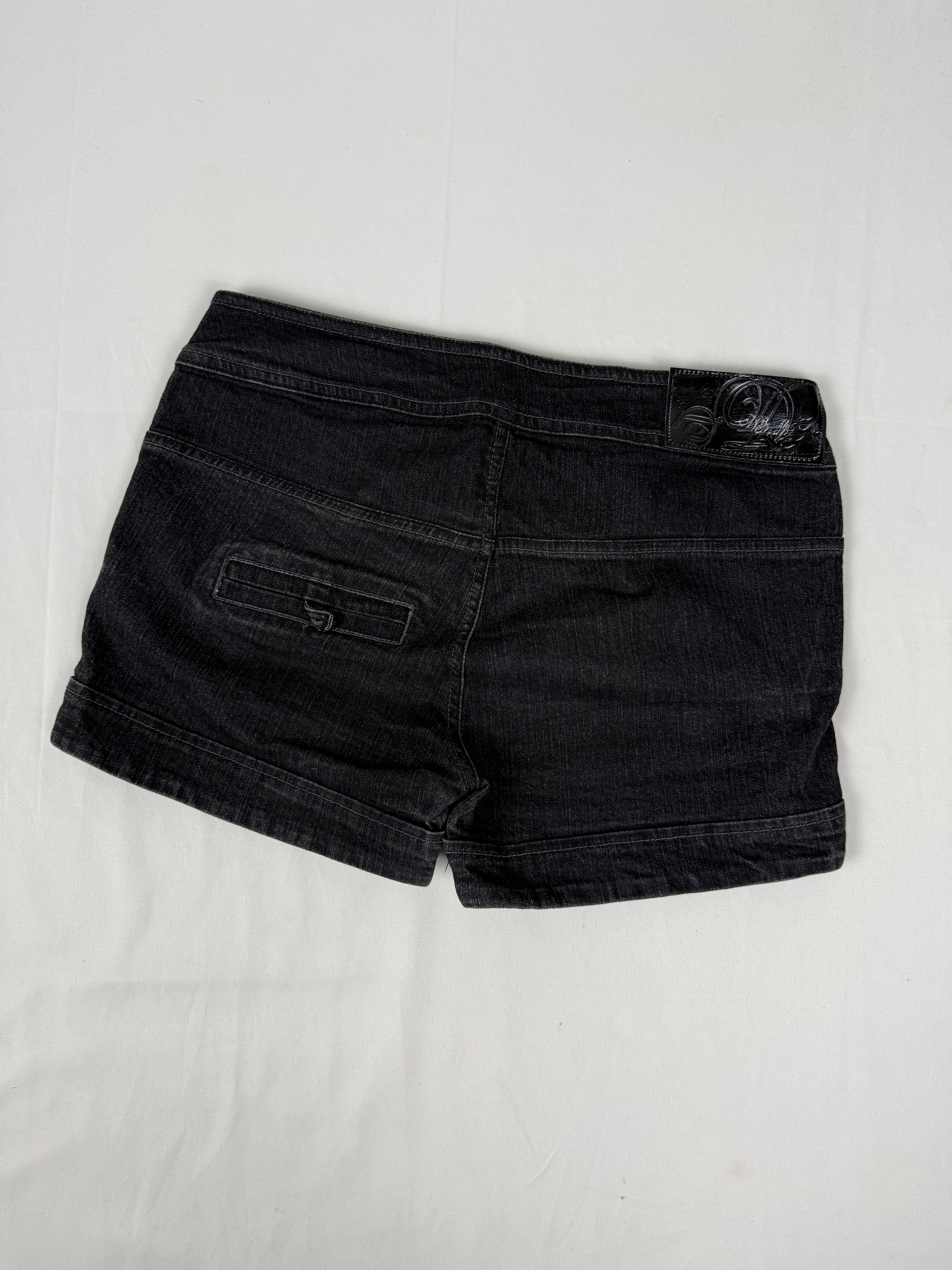 Black low rise denim mini short (L)