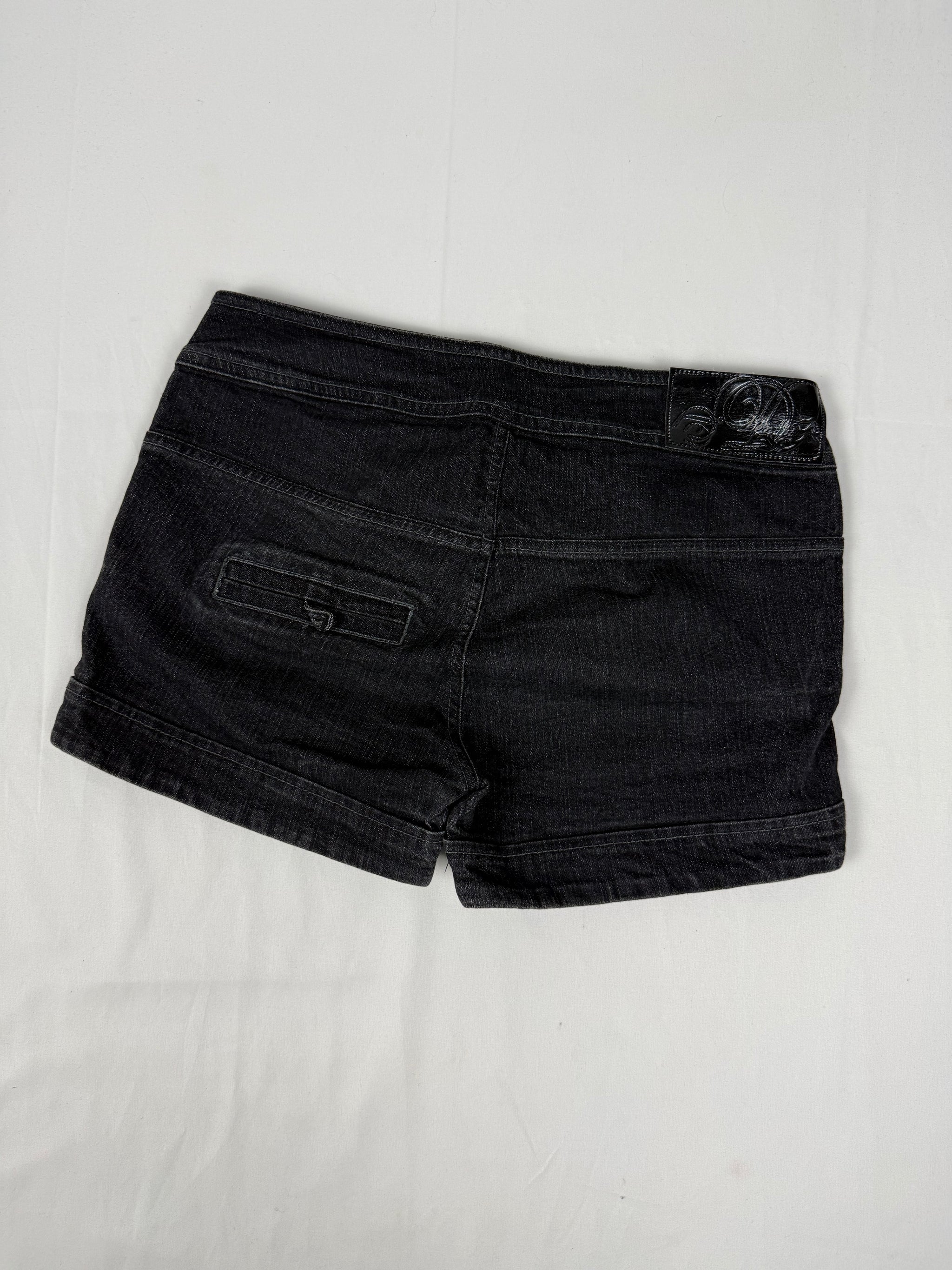 Black low rise denim mini short (L)