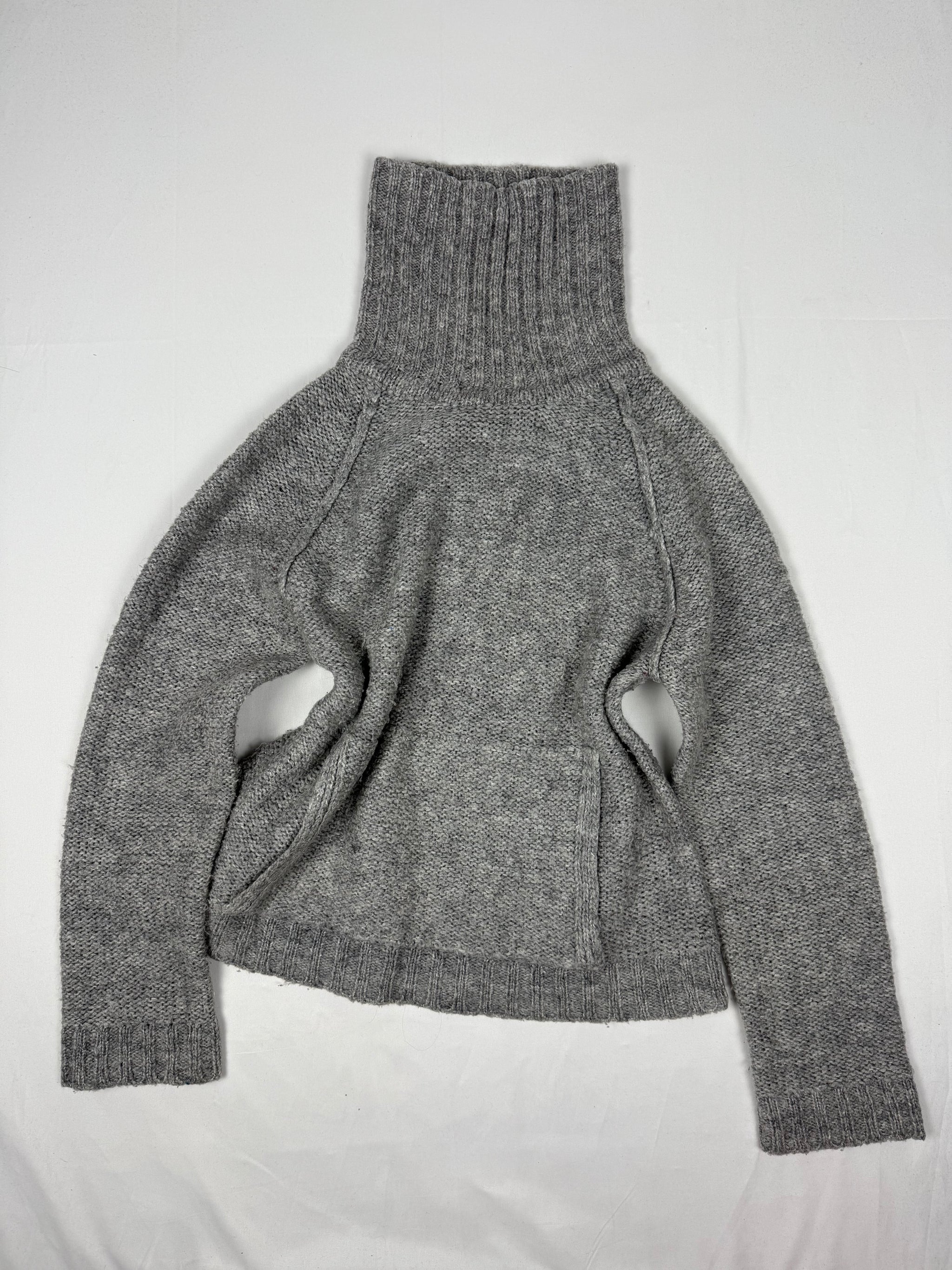 Grey turtleneck pockets wool jumper (M)