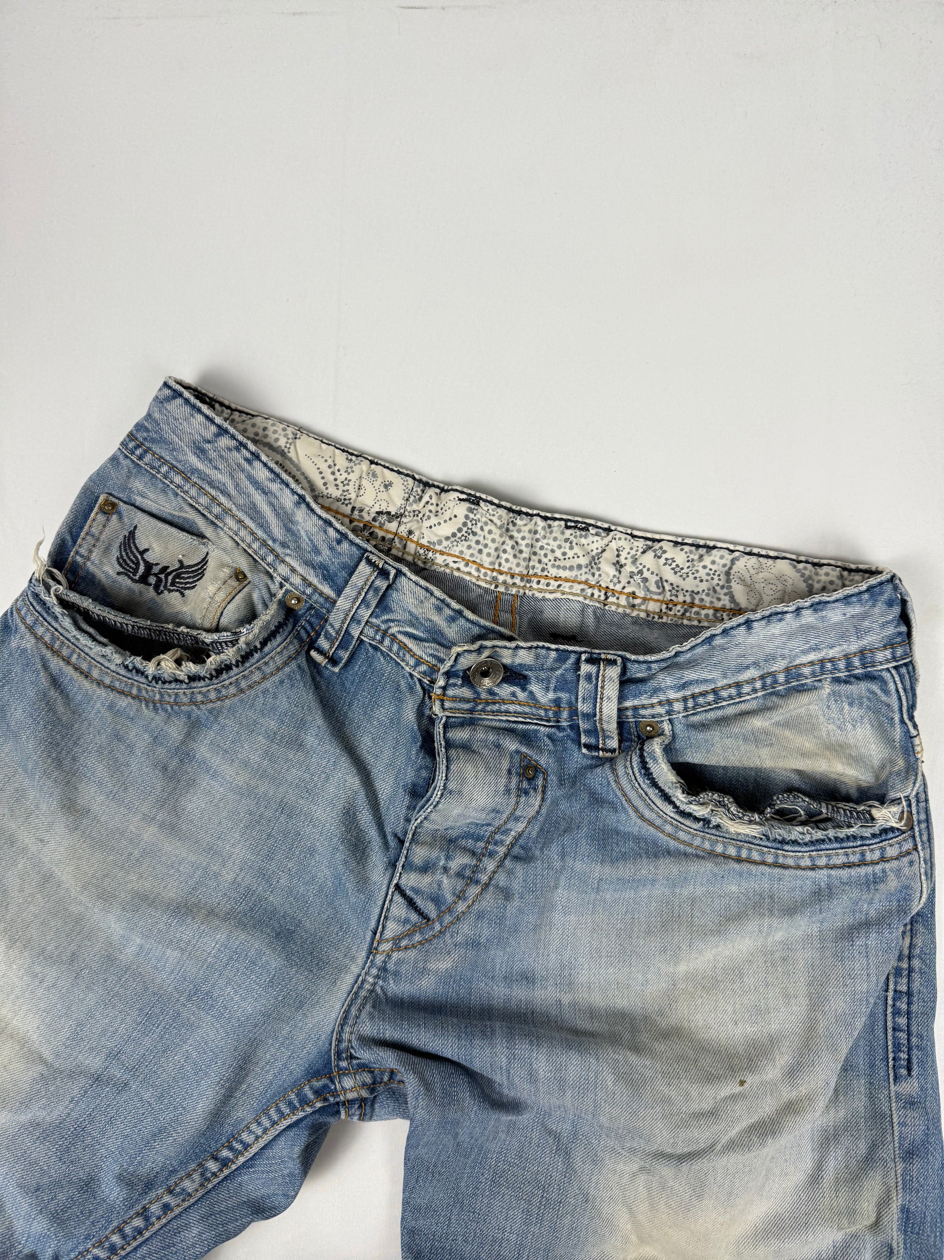 Blue low rise baggy pants (L)