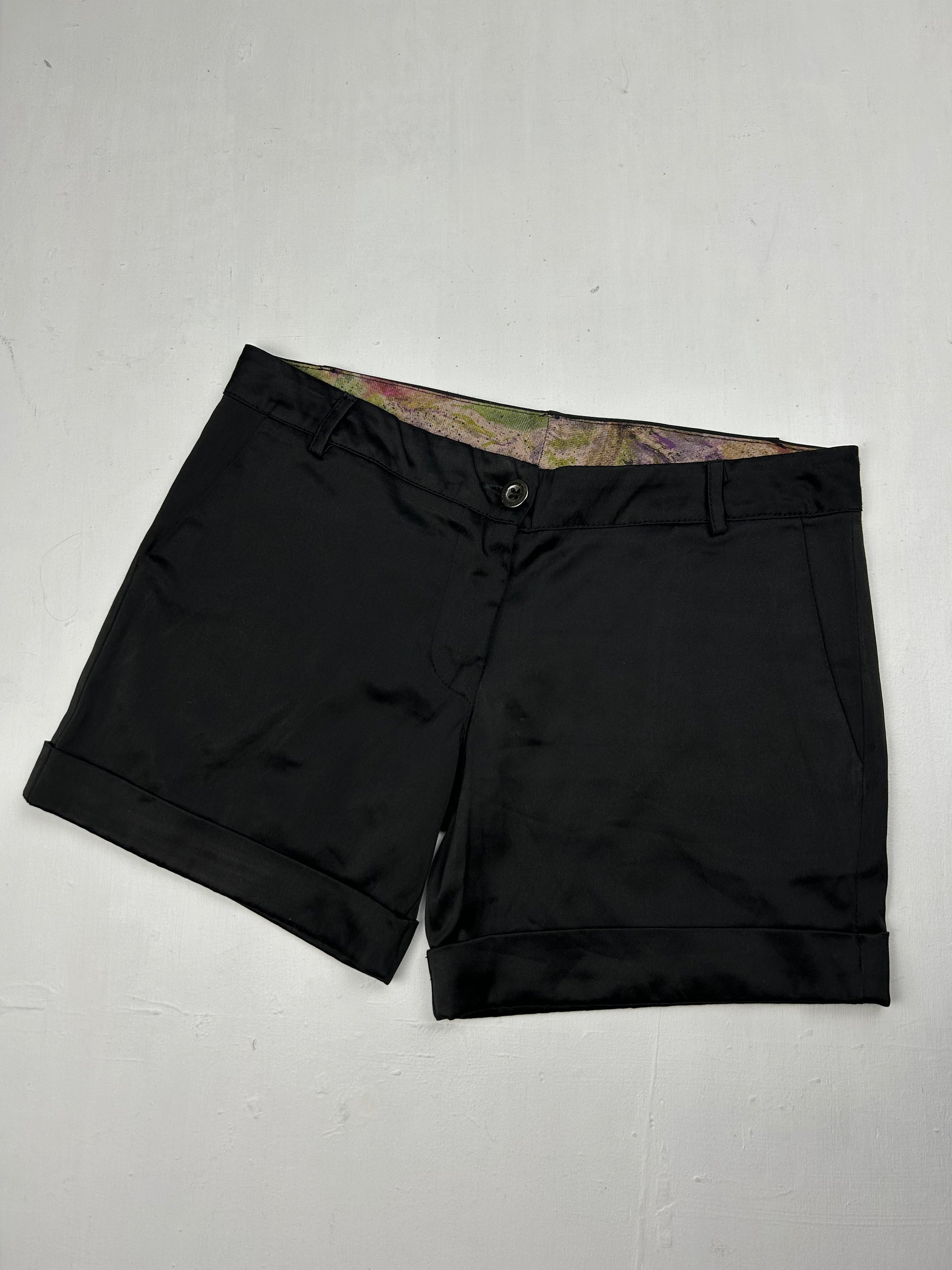 Black satin office mini short (S/M)