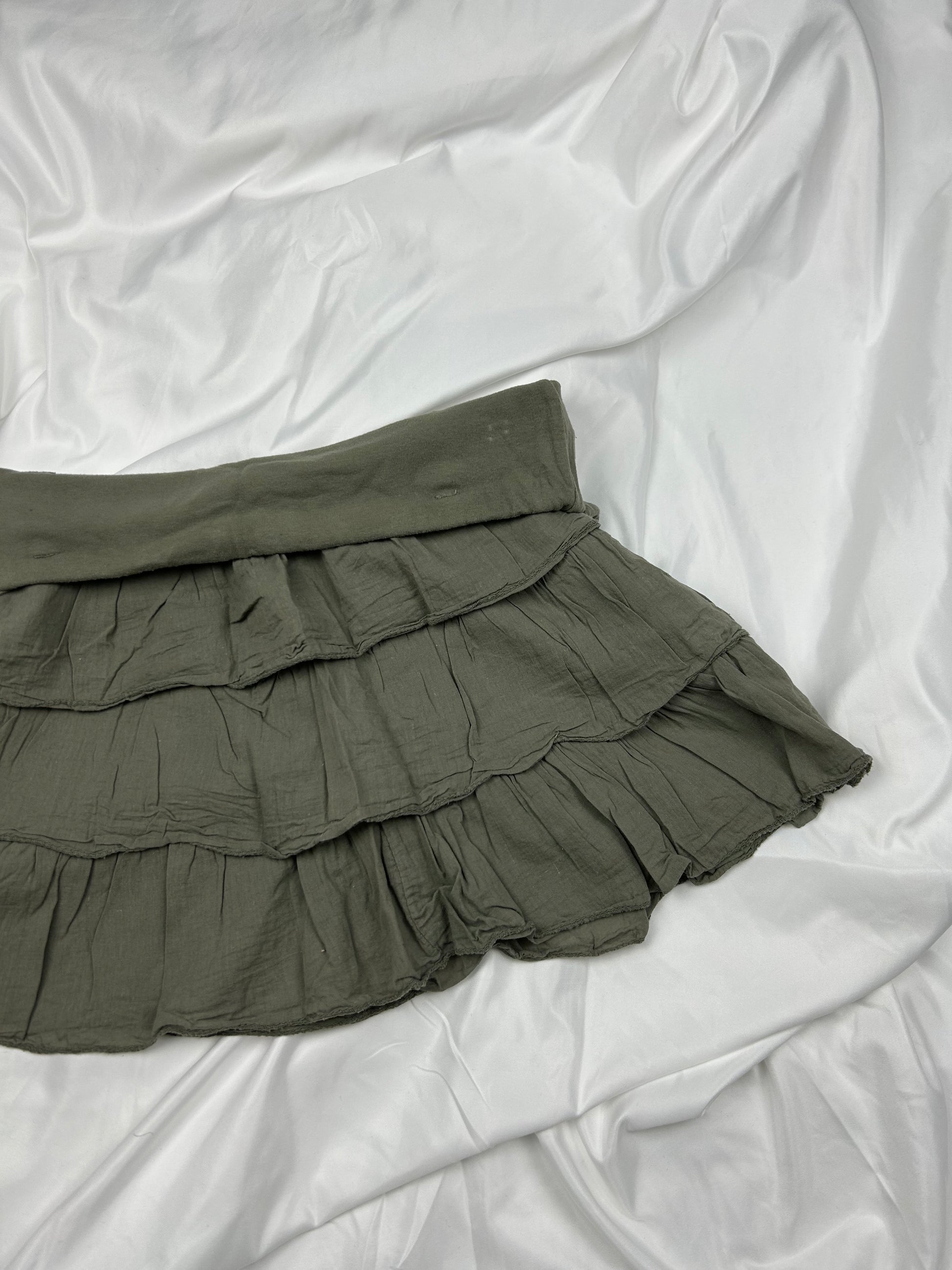 Khaki cotton mini / micro low rise pleated skirt (S)