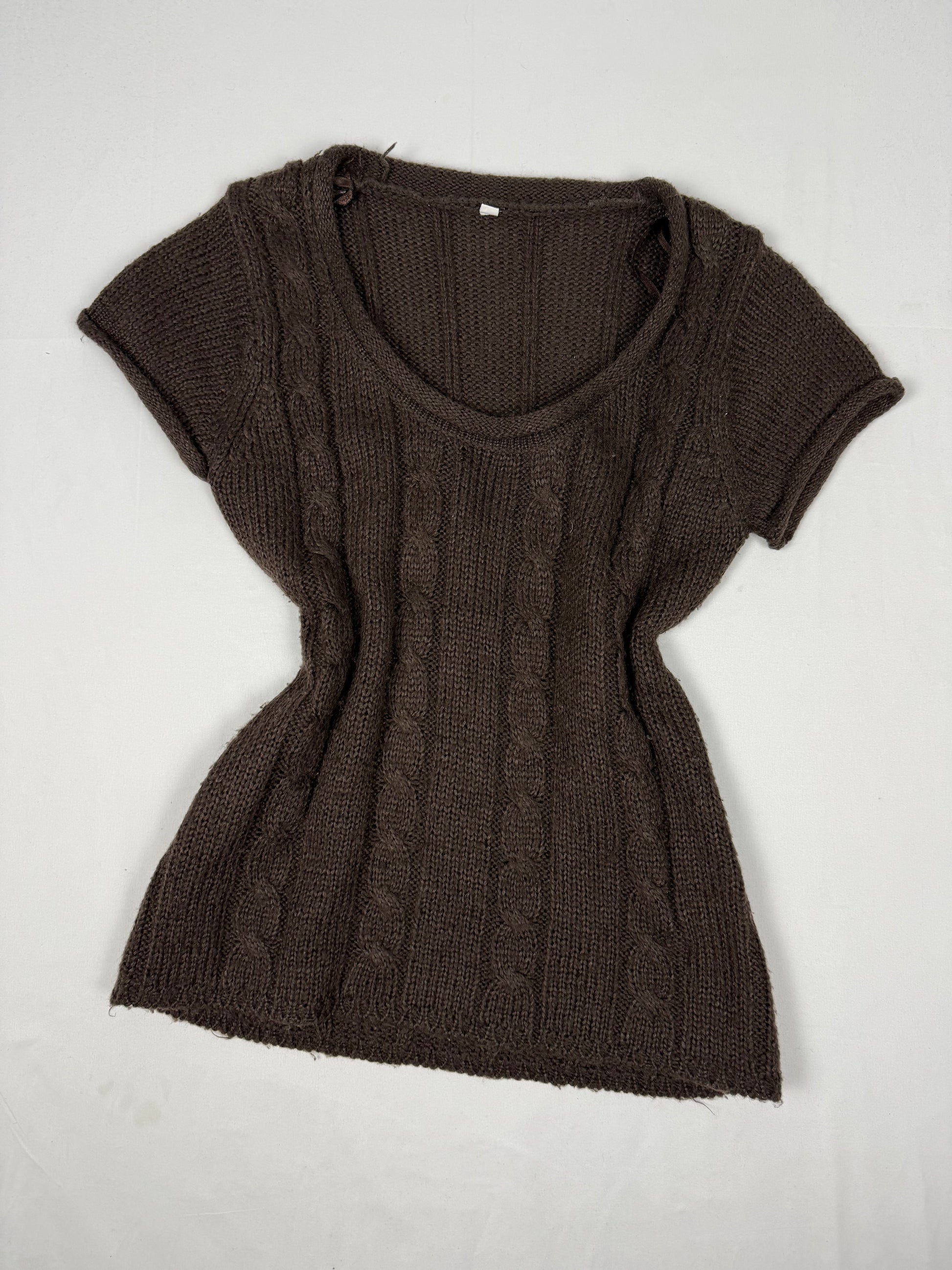 Brown knitted tee short sleeves jumper (S/M)