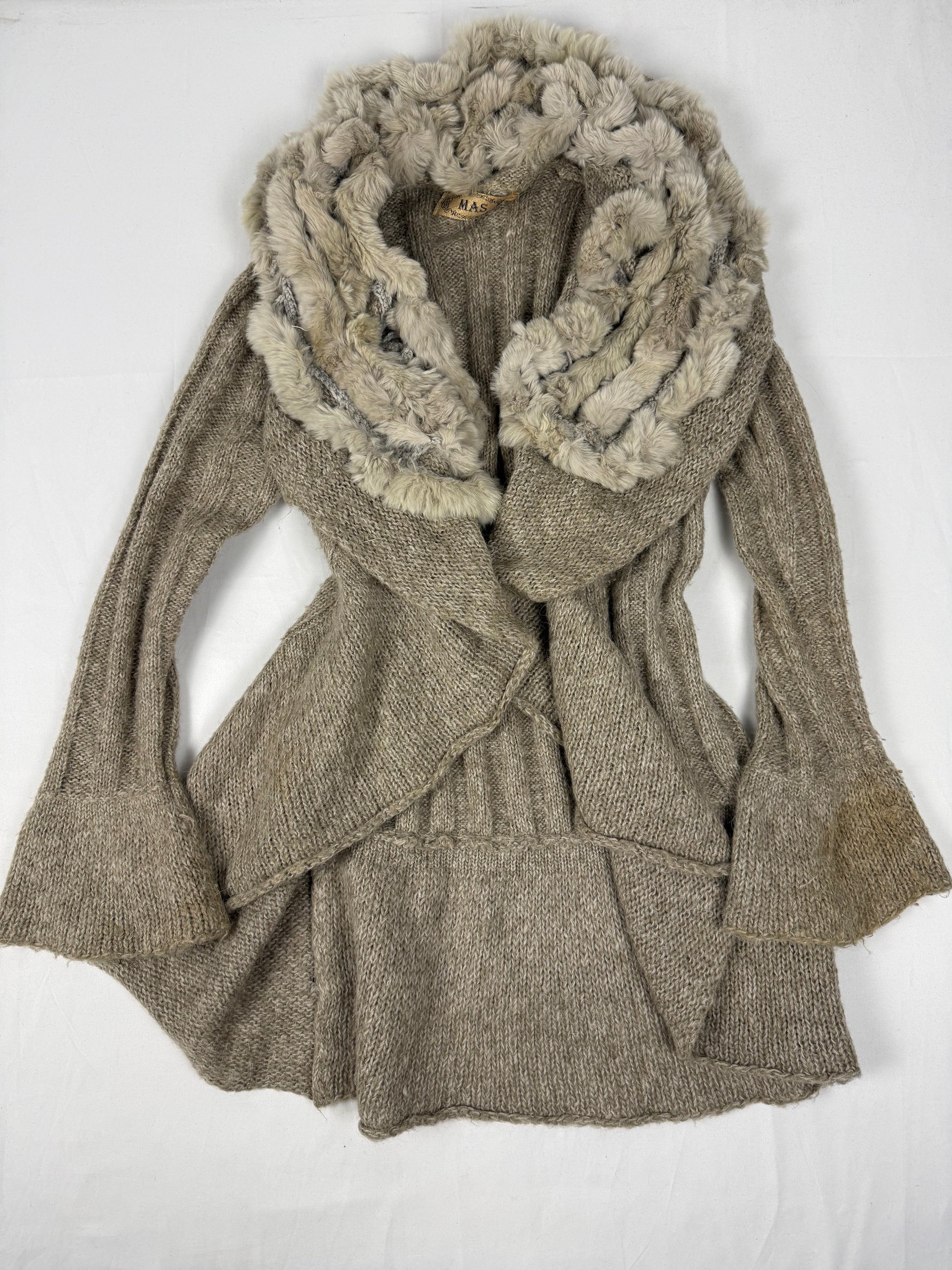 Beige fur neck cardigan jumper (L)