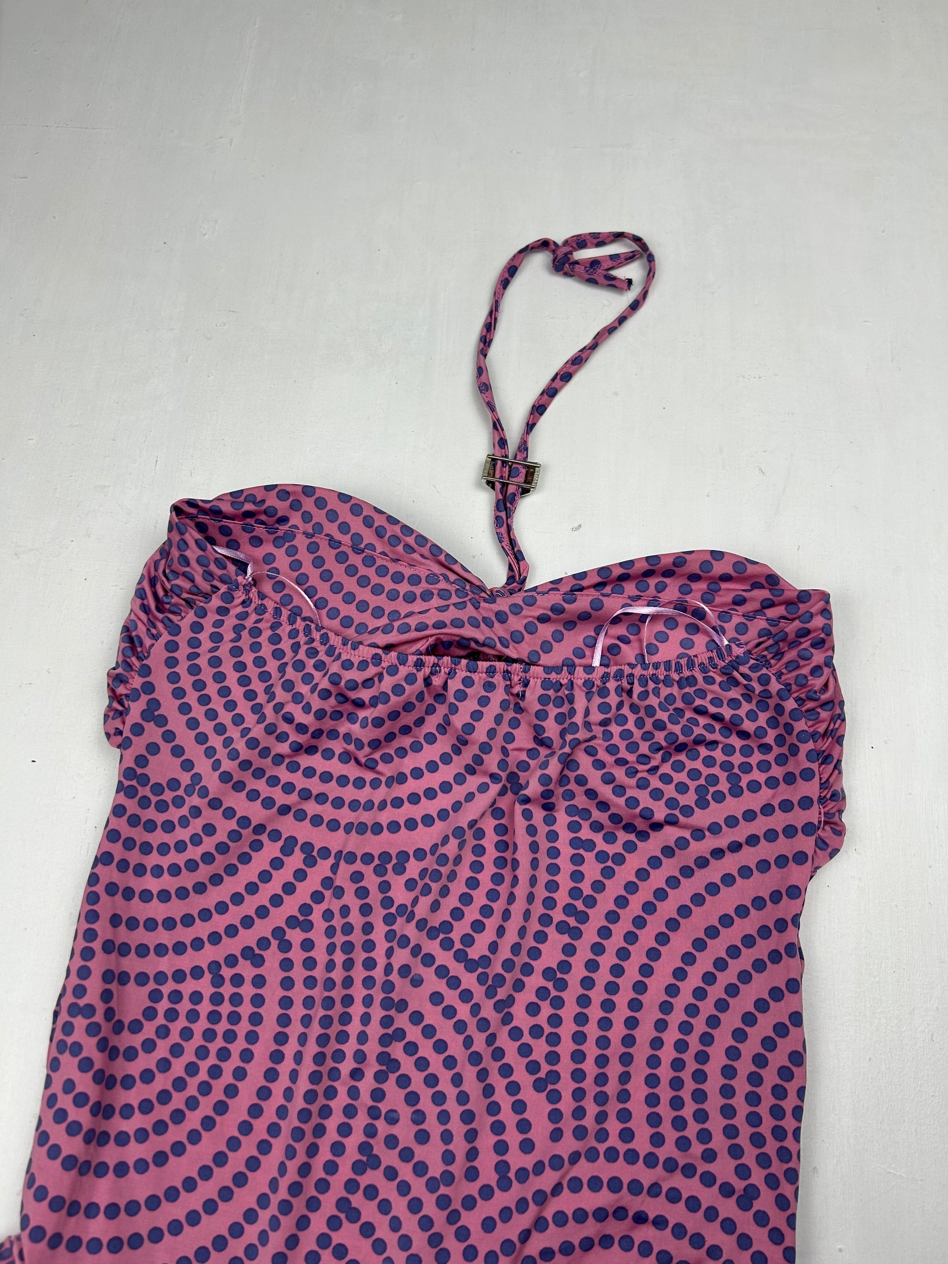 Pink polka dots asymmetric dress (S/M)