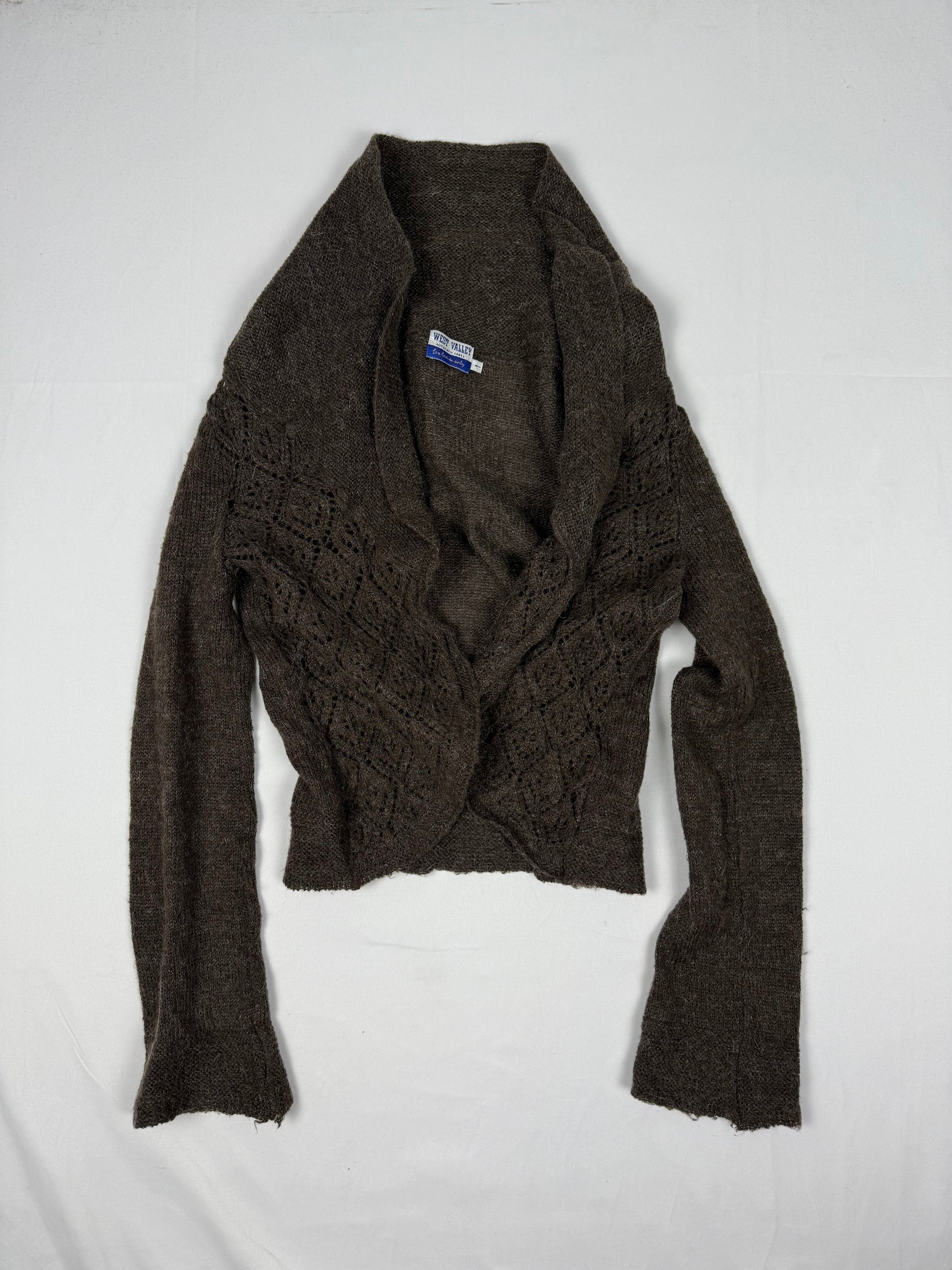 Brown crochet mohair cardigan jumper (S)