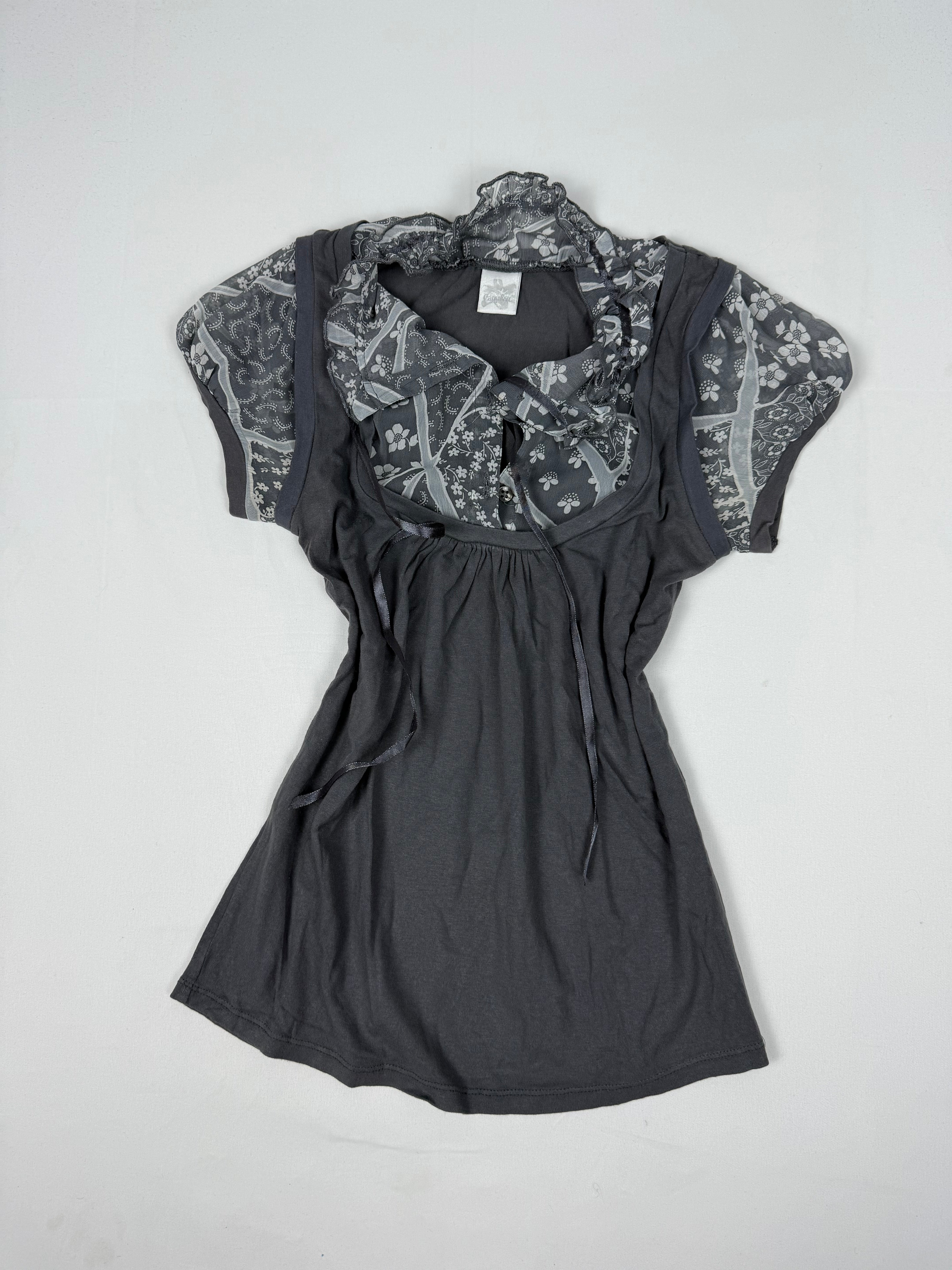 Grey top 2 in 1 short sleeves shirt (S)