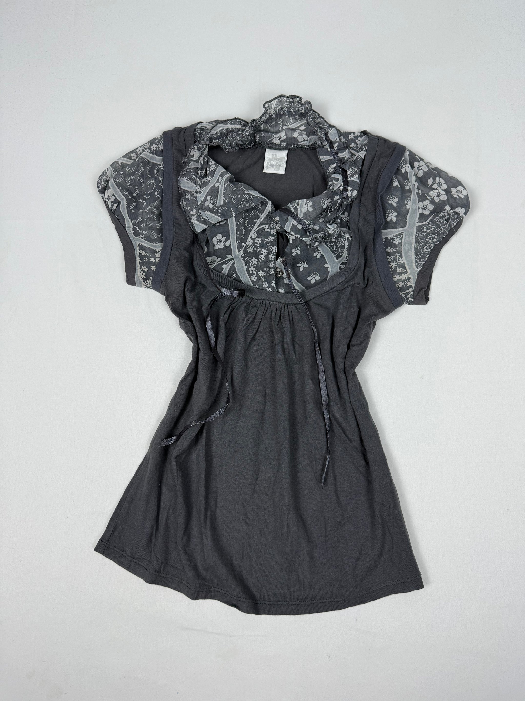 Grey top 2 in 1 short sleeves shirt (S)