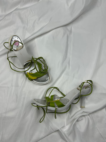 Green lace up sandals shoes (37)