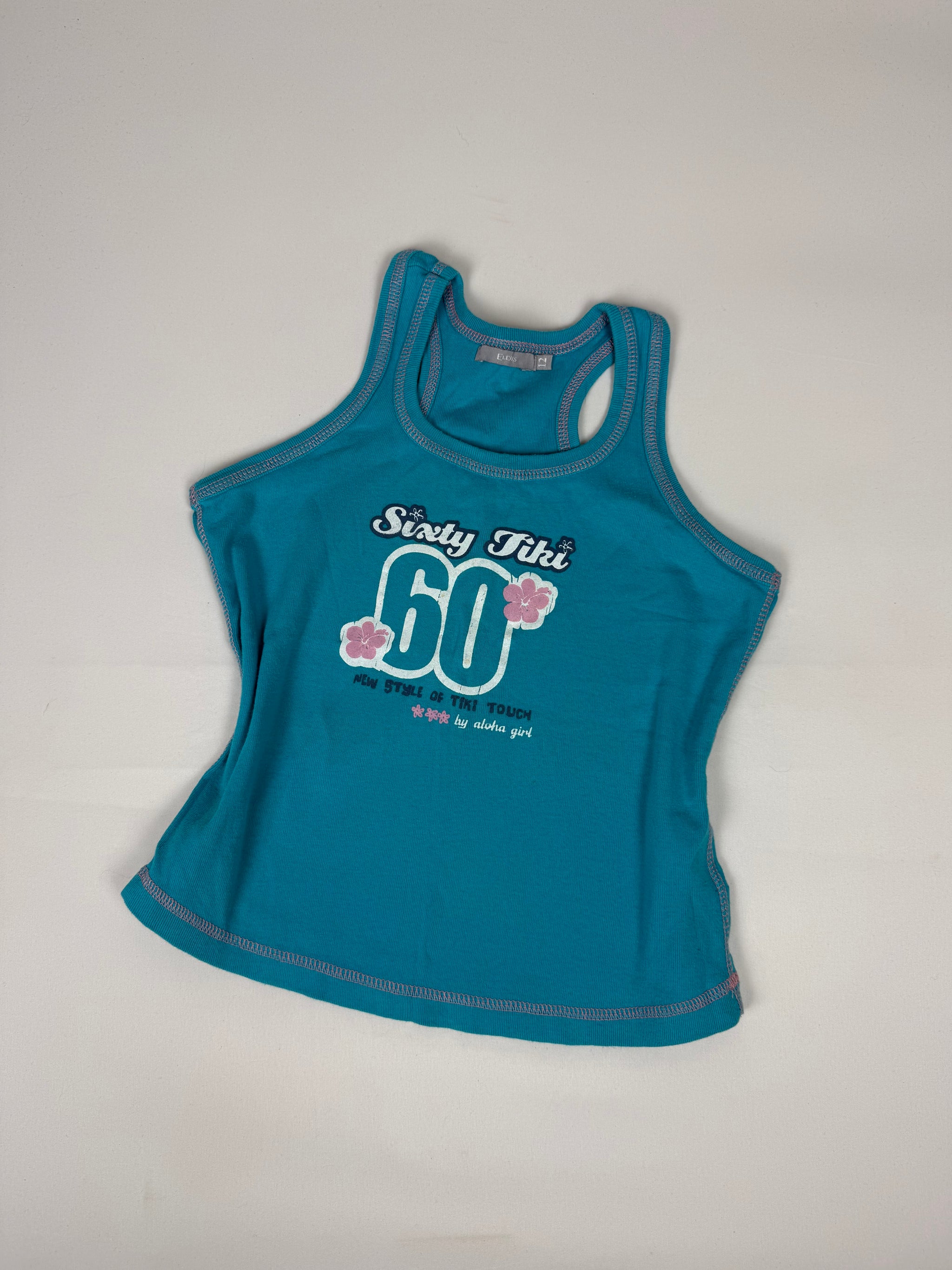 Blue graphic cotton tank top (S)