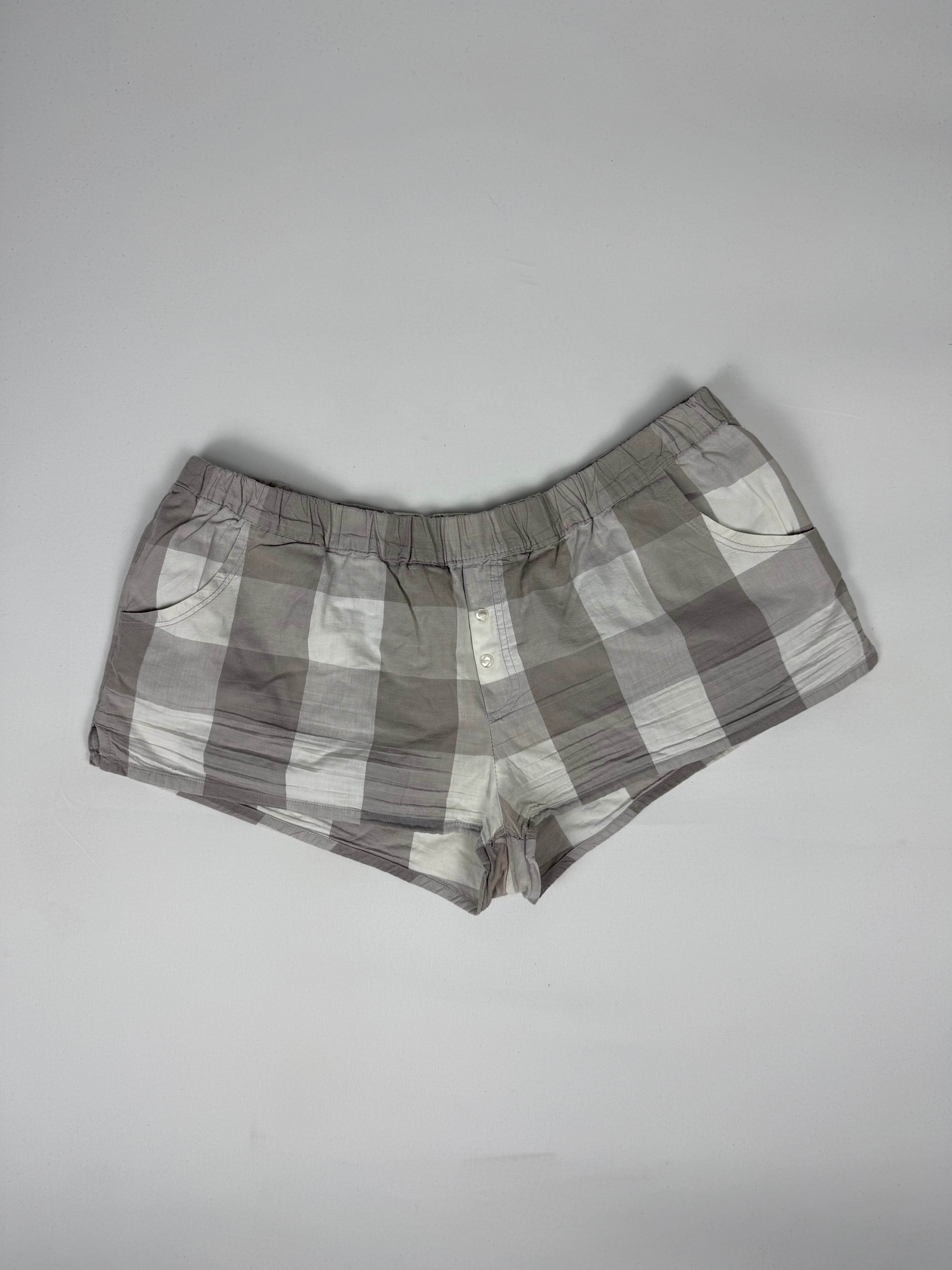 Beige cotton check print mini short (XL)