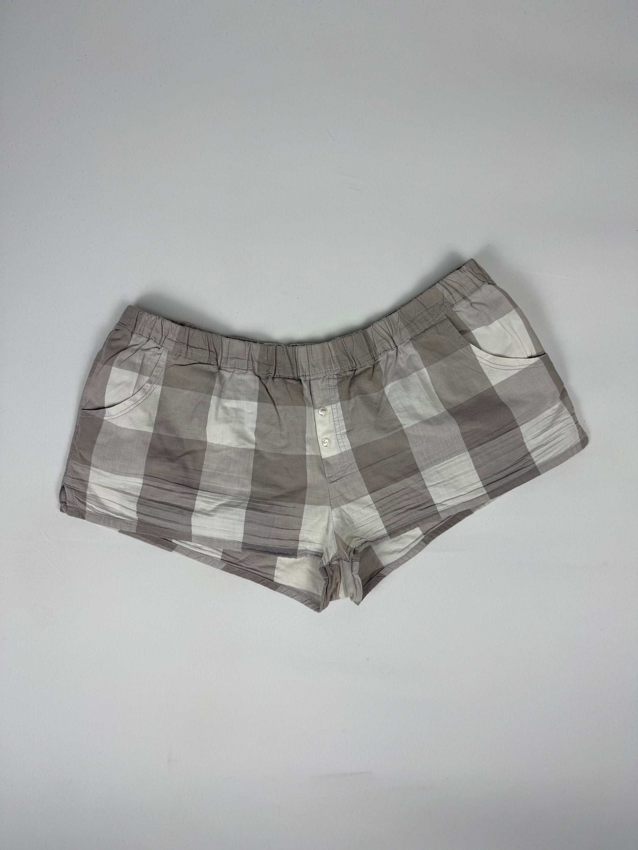 Beige cotton check print mini short (XL)