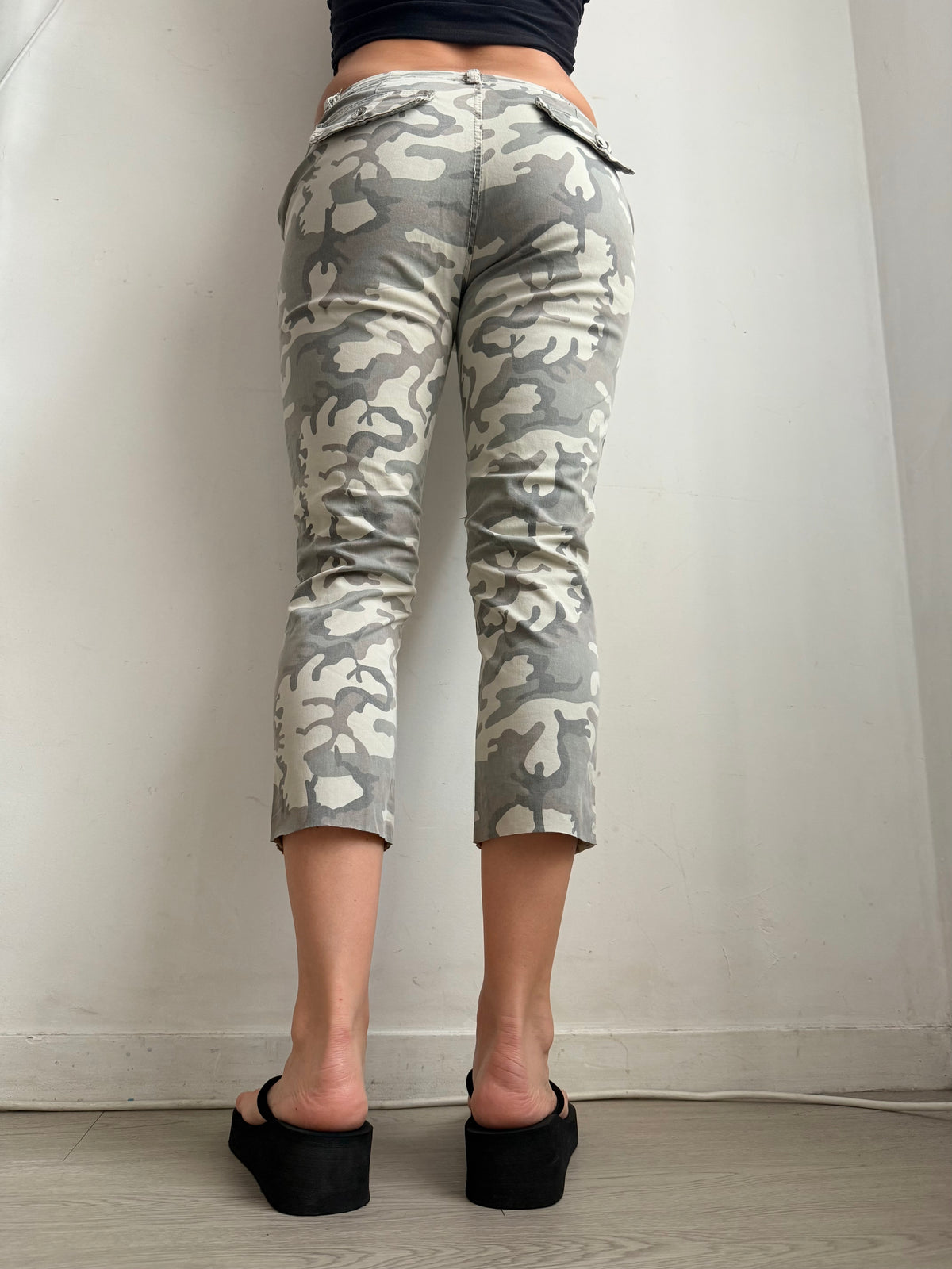 Pantalon droit taille basse en jean noir (XS)