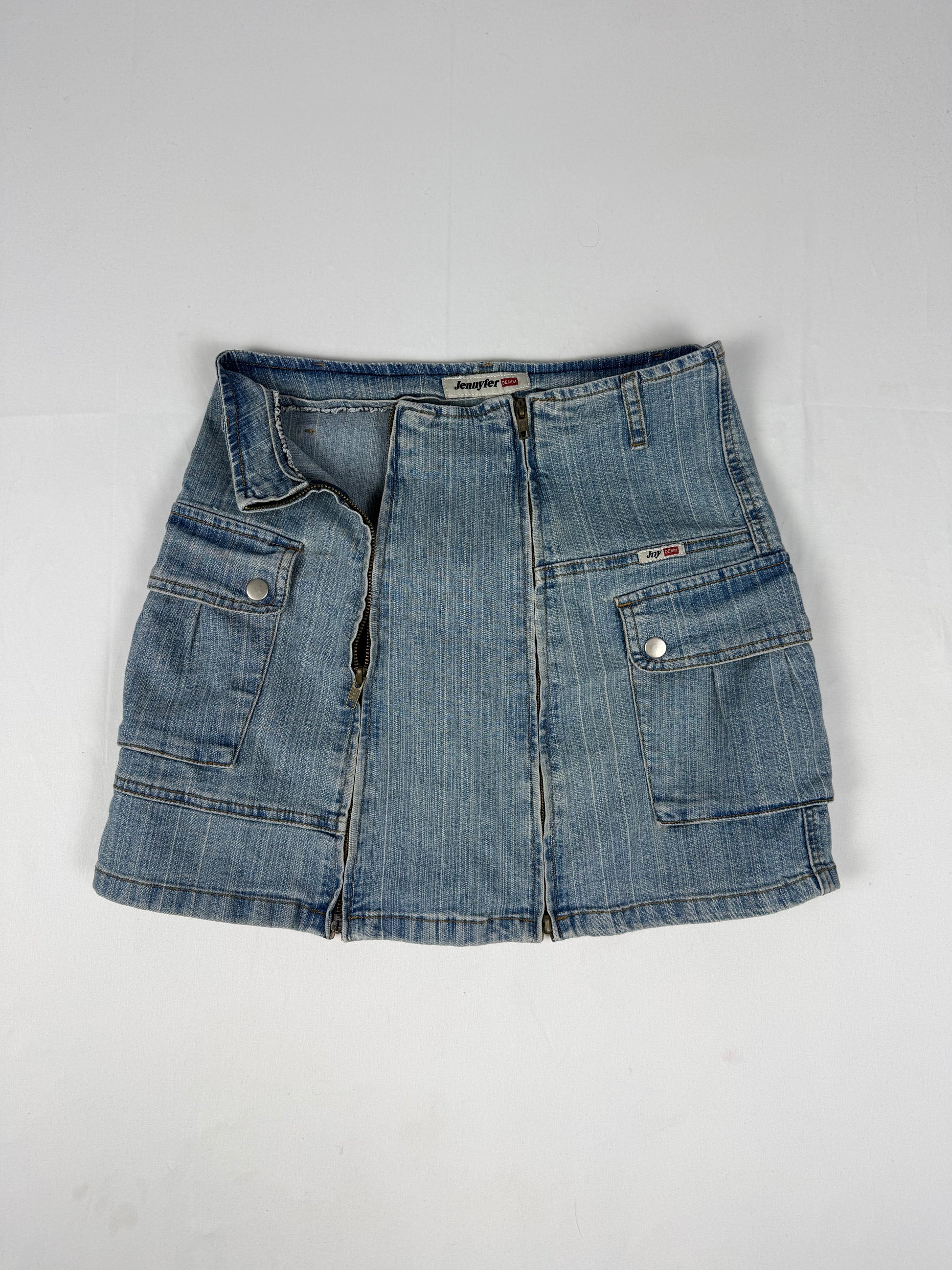 Blue denim cargo zip up mini skirt (S/M)