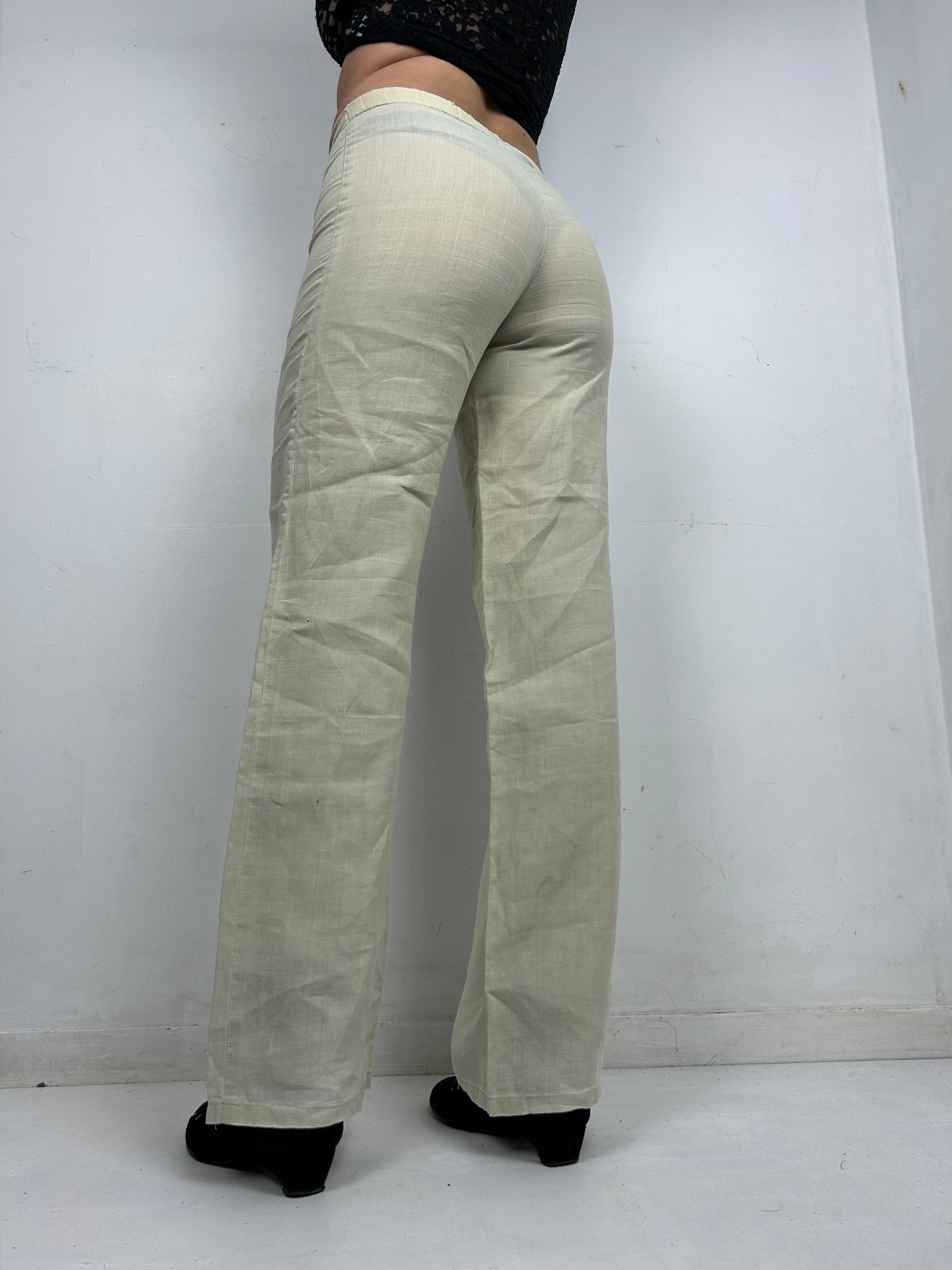 Beige cream low waist baggy linen pants (M)