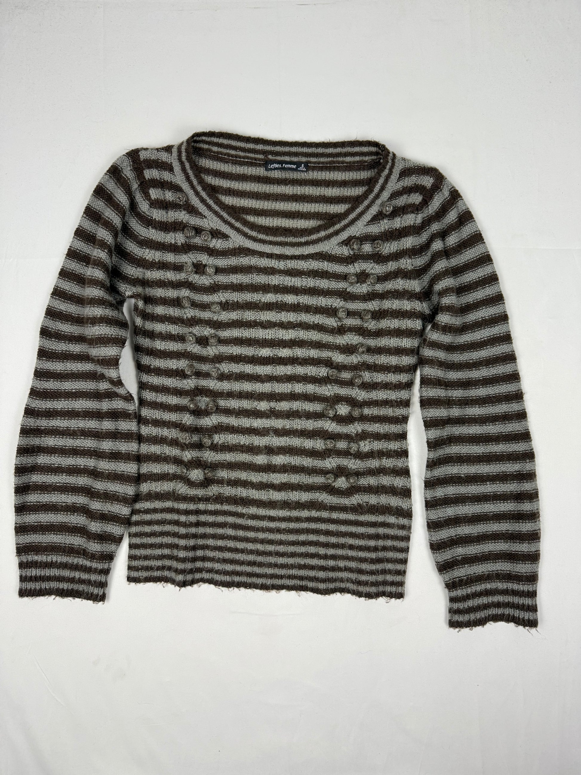 Khaki striped flared sleeves jumper (S/M)
