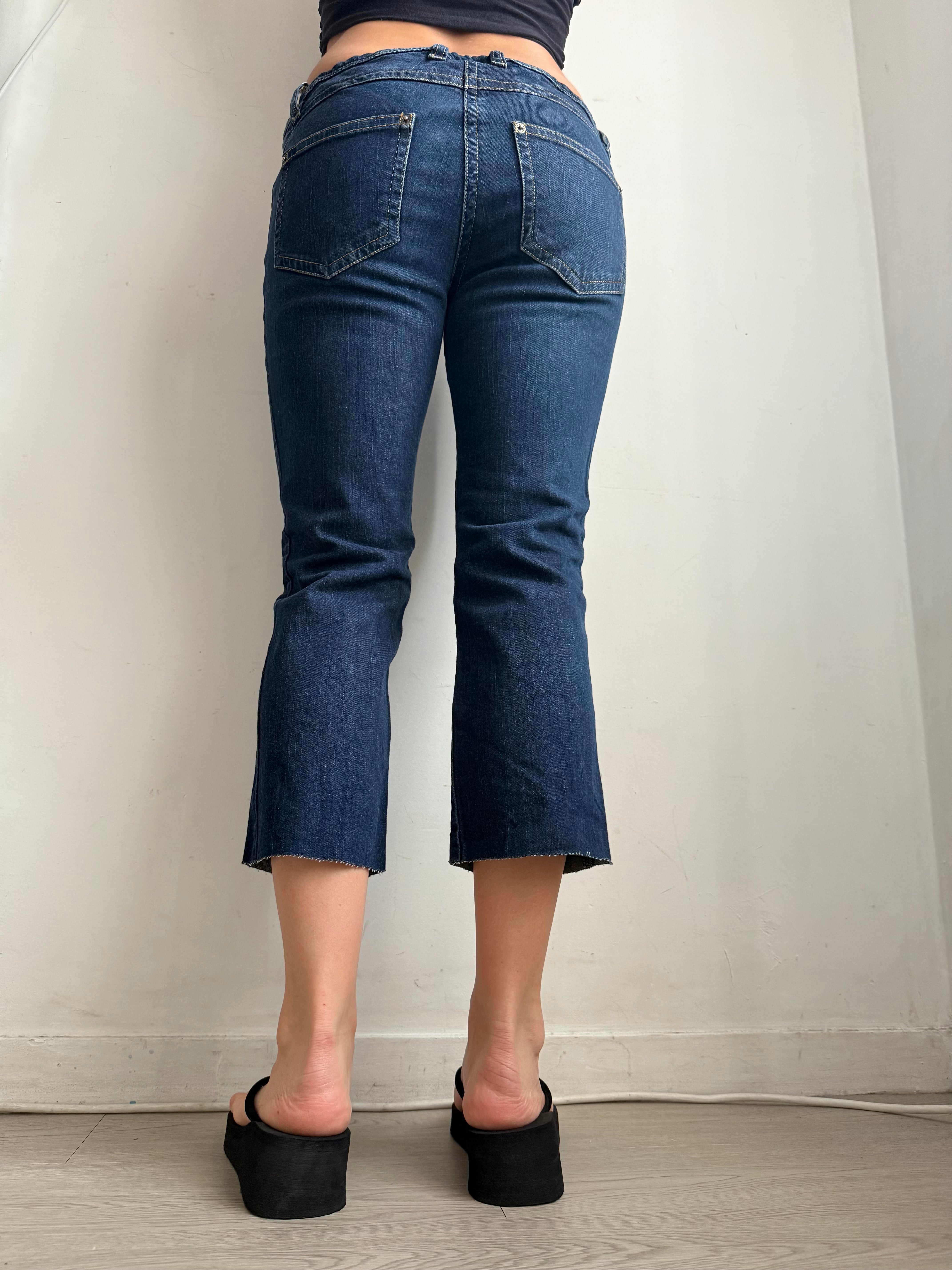Navy denim ultra low rise capri pants (S)