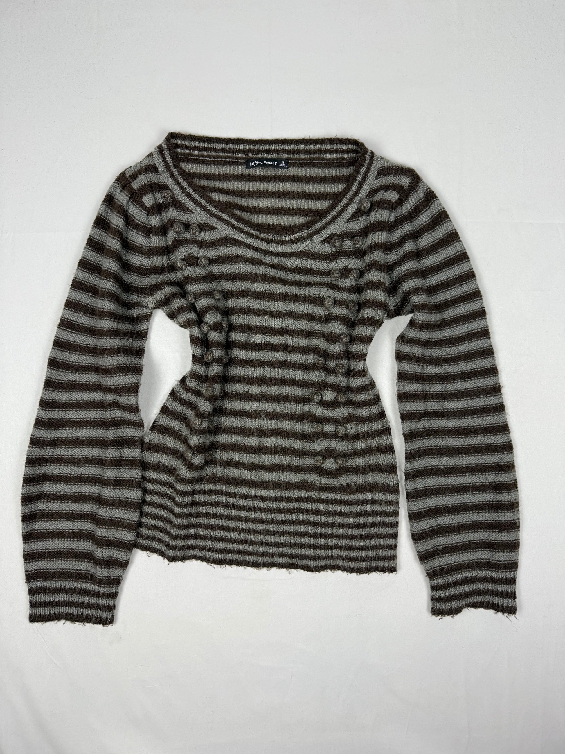 Khaki striped flared sleeves jumper (S/M)