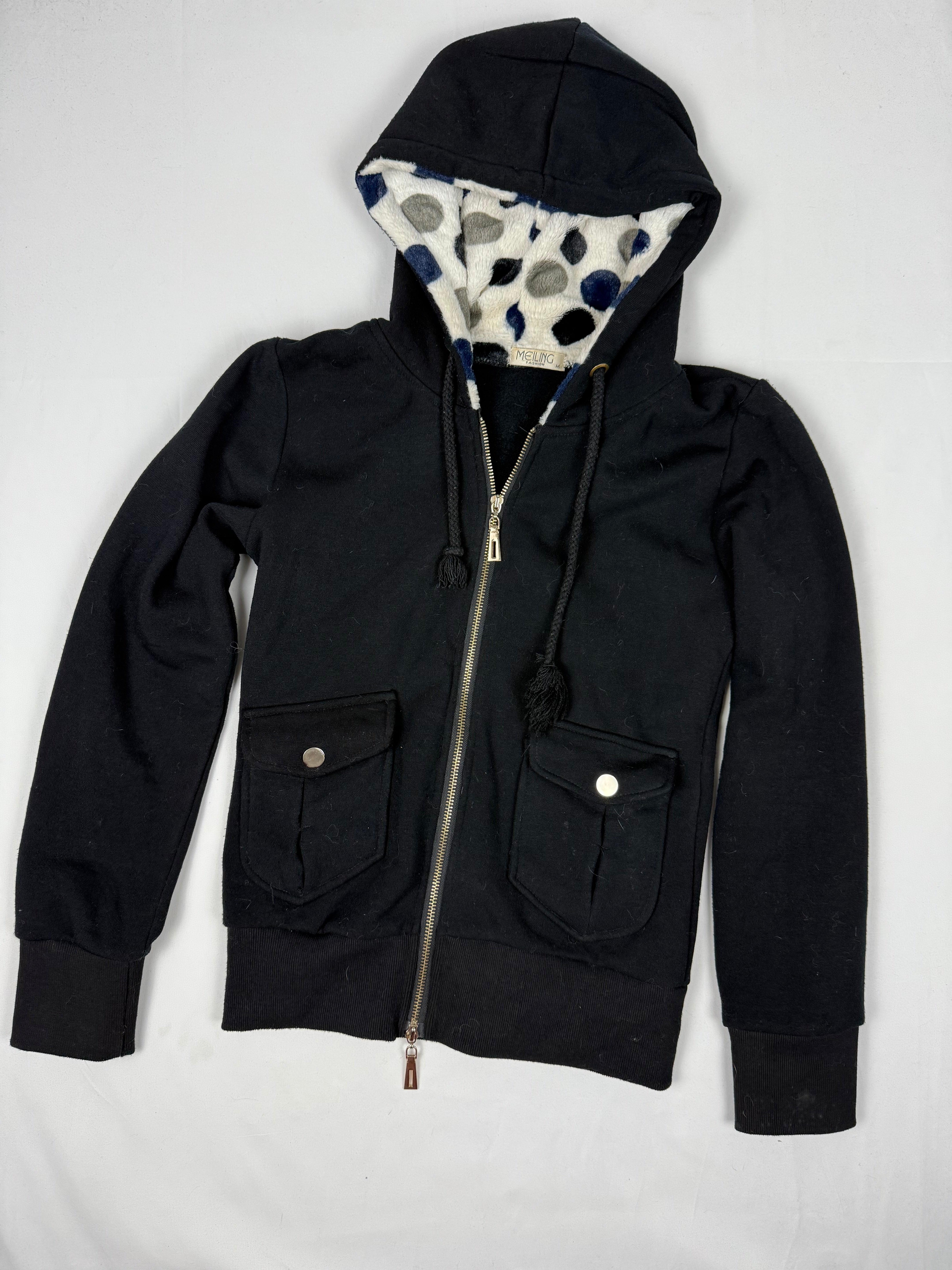 Black inside fleece zip up hoodie (S)
